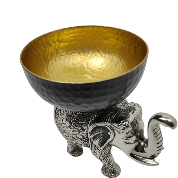 Metal Accent Elephant Bowl with Gold Interior