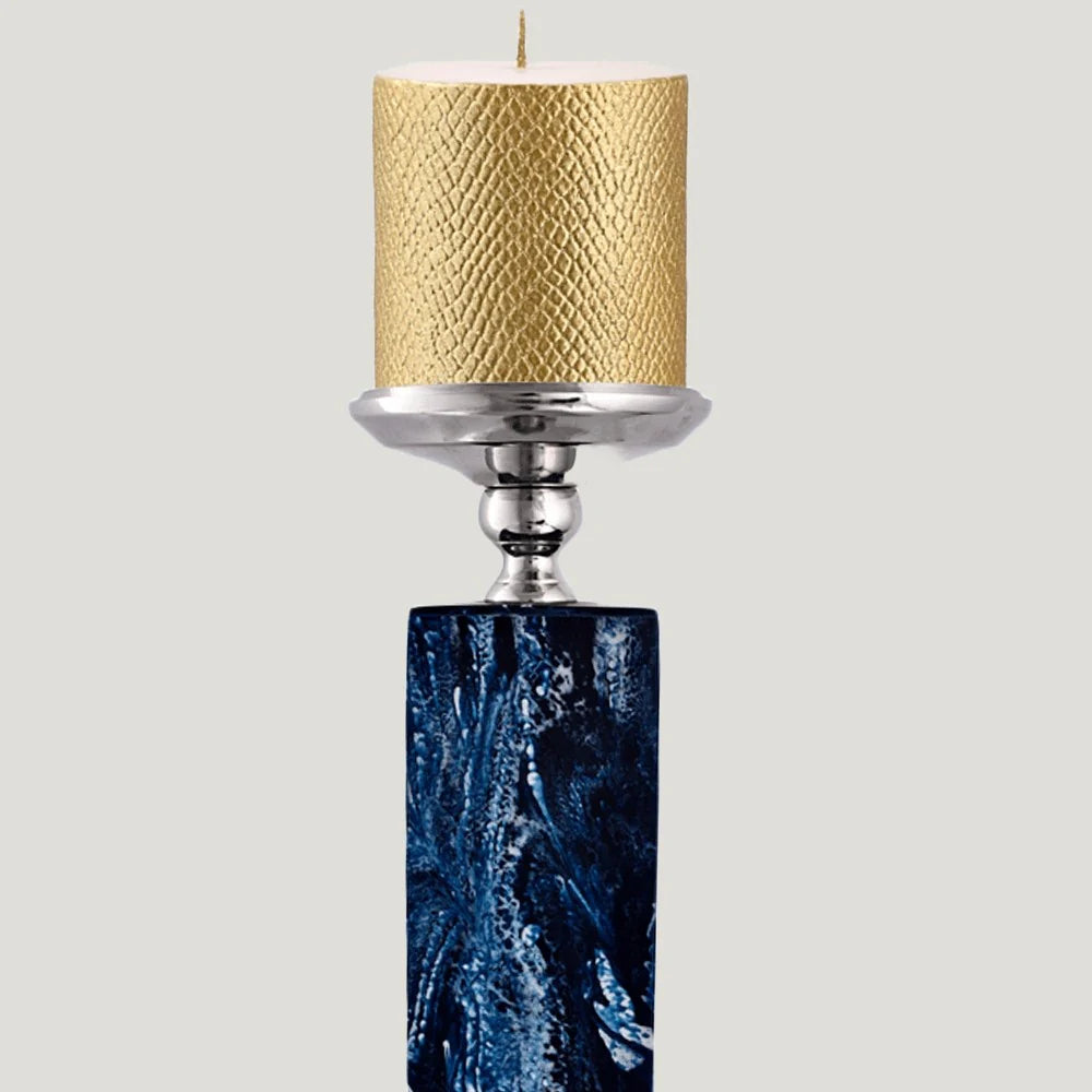 Blue Marble Design Candle Holder