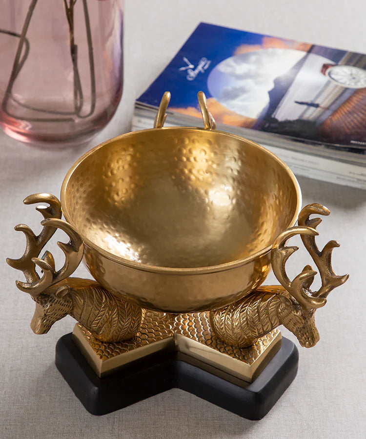 Brass Serving Bowl on Deer Antler Stand