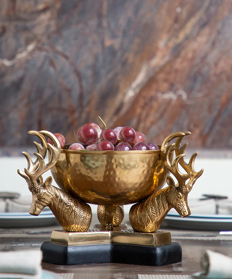 Brass Serving Bowl on Deer Antler Stand