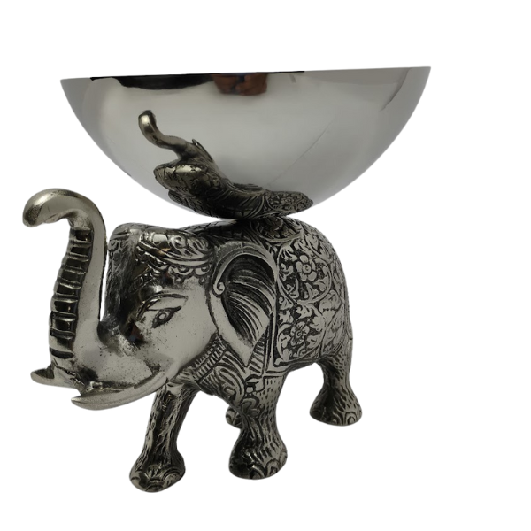 Silver Elephant Serving Bowl | Decorative Metal Dish