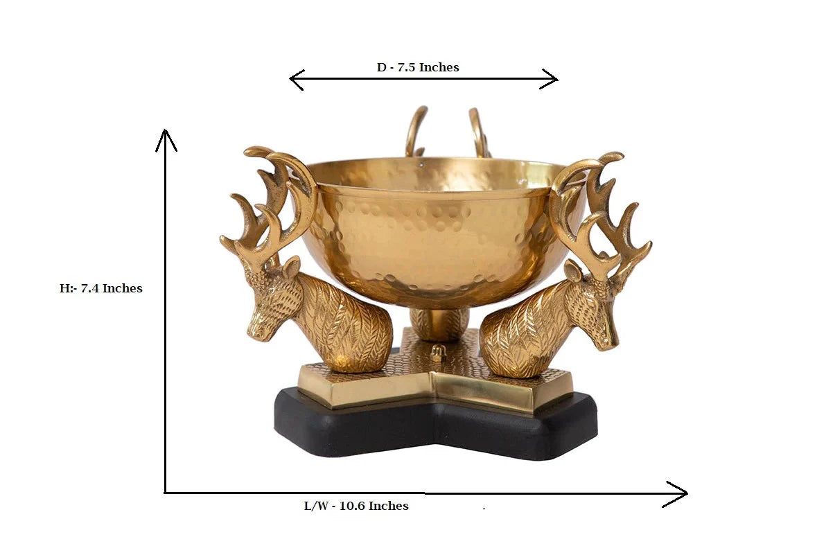 Brass Serving Bowl on Deer Antler Stand