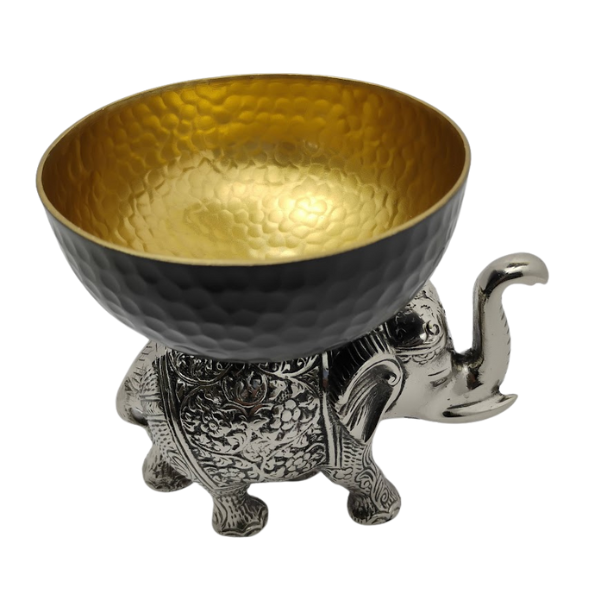 Metal Accent Elephant Bowl with Gold Interior