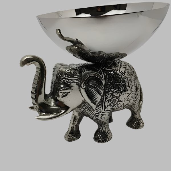Silver Elephant Serving Bowl | Decorative Metal Dish