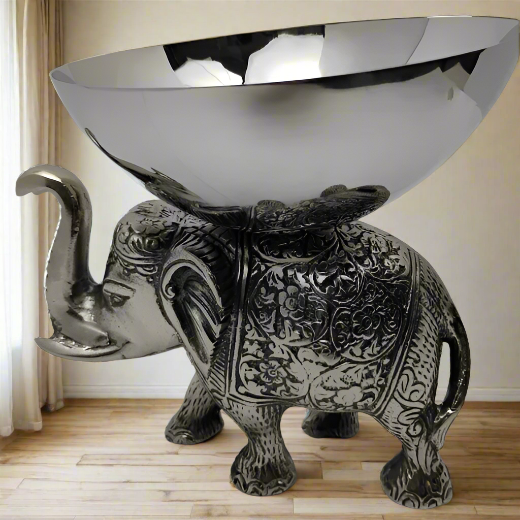 Silver Elephant Serving Bowl | Decorative Metal Dish