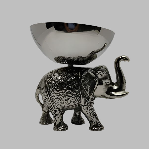 Silver Elephant Serving Bowl | Decorative Metal Dish