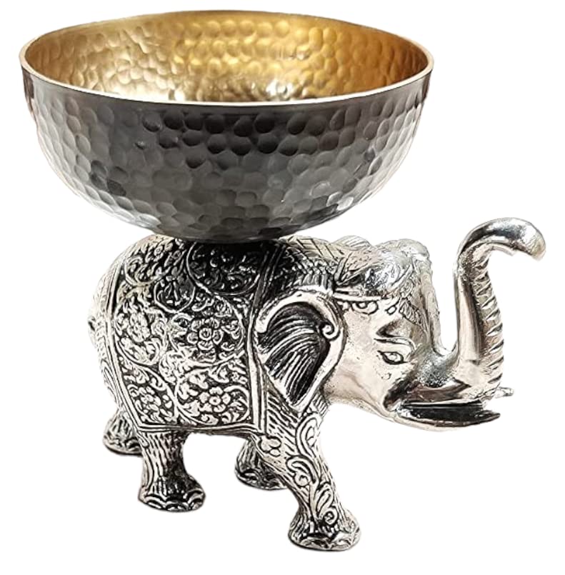 Metal Accent Elephant Bowl with Gold Interior