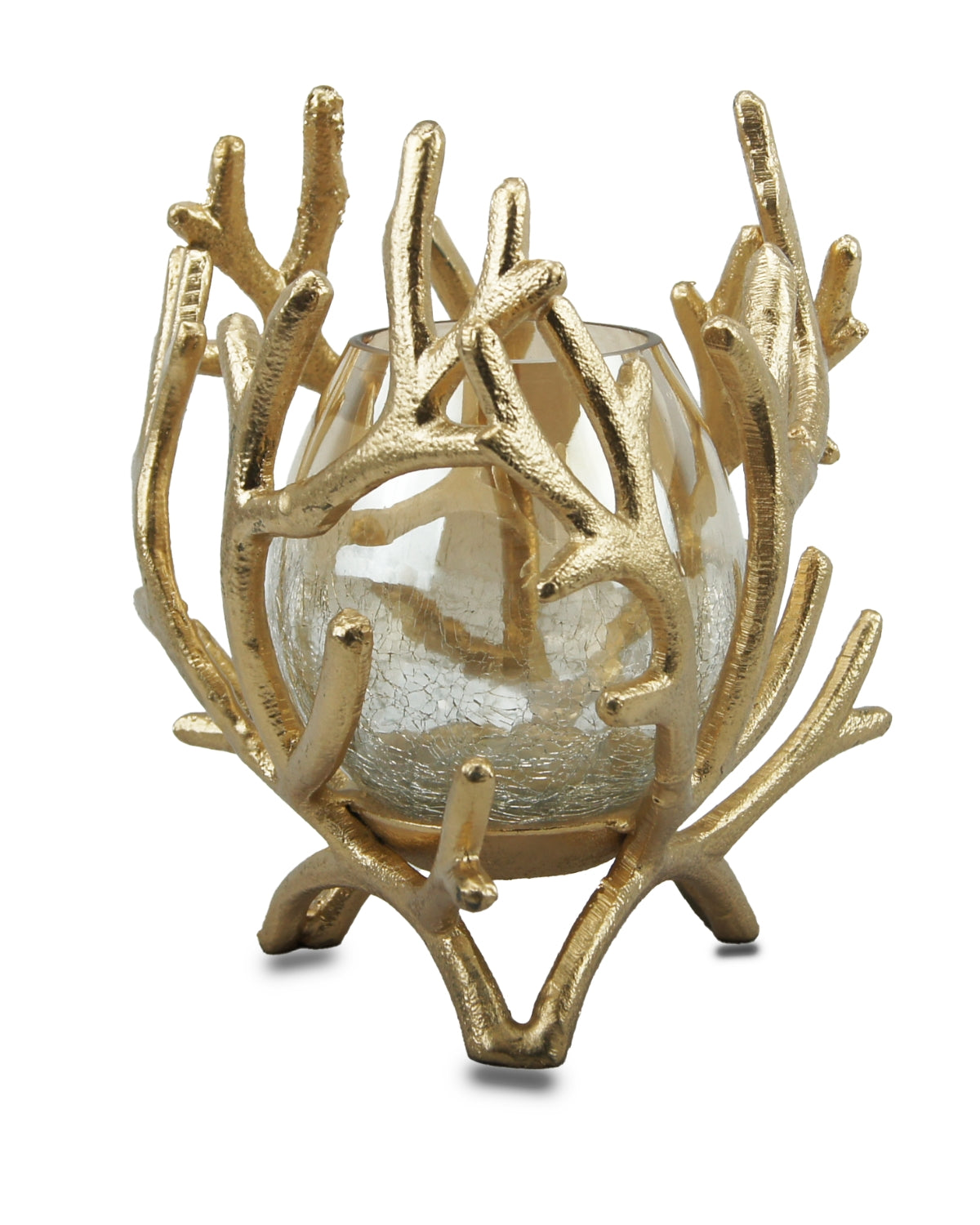 Antique Golden Metal Candle Stand with Glass Pot