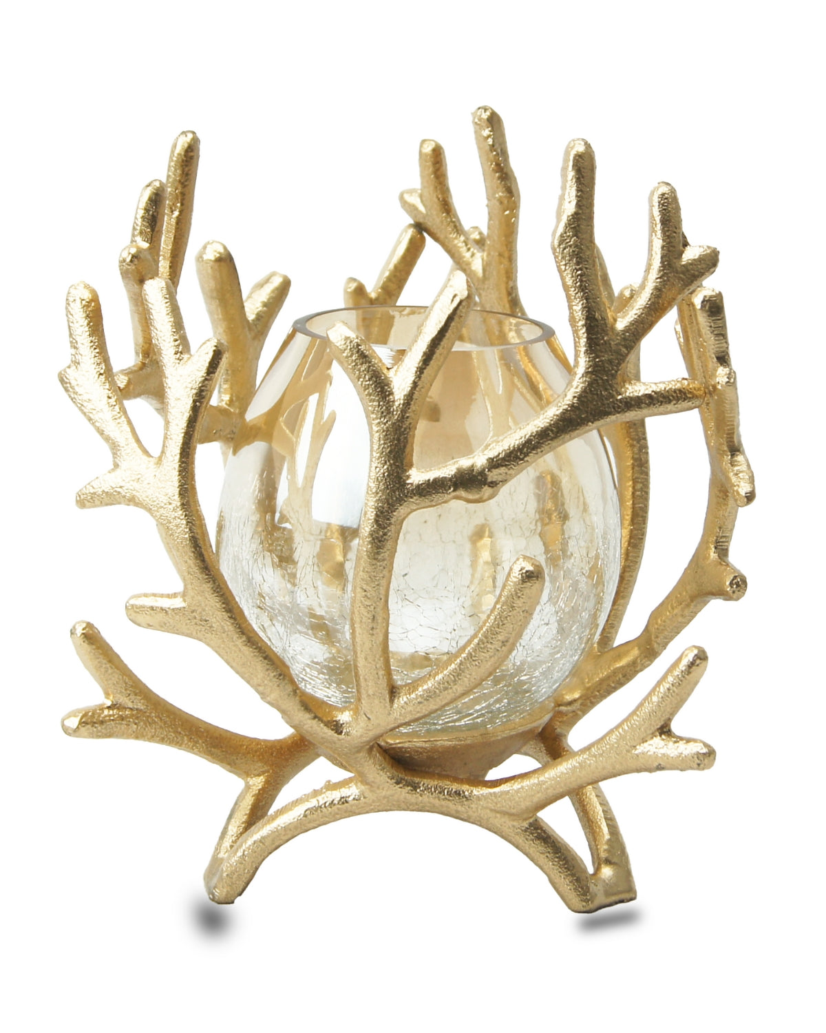 Antique Golden Metal Candle Stand with Glass Pot