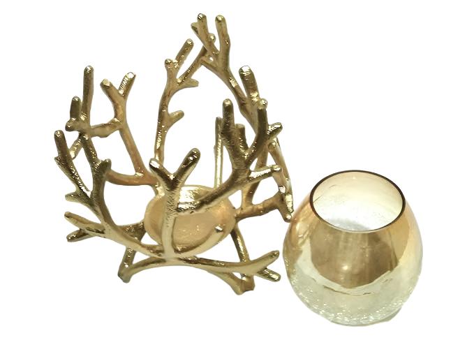Antique Golden Metal Candle Stand with Glass Pot