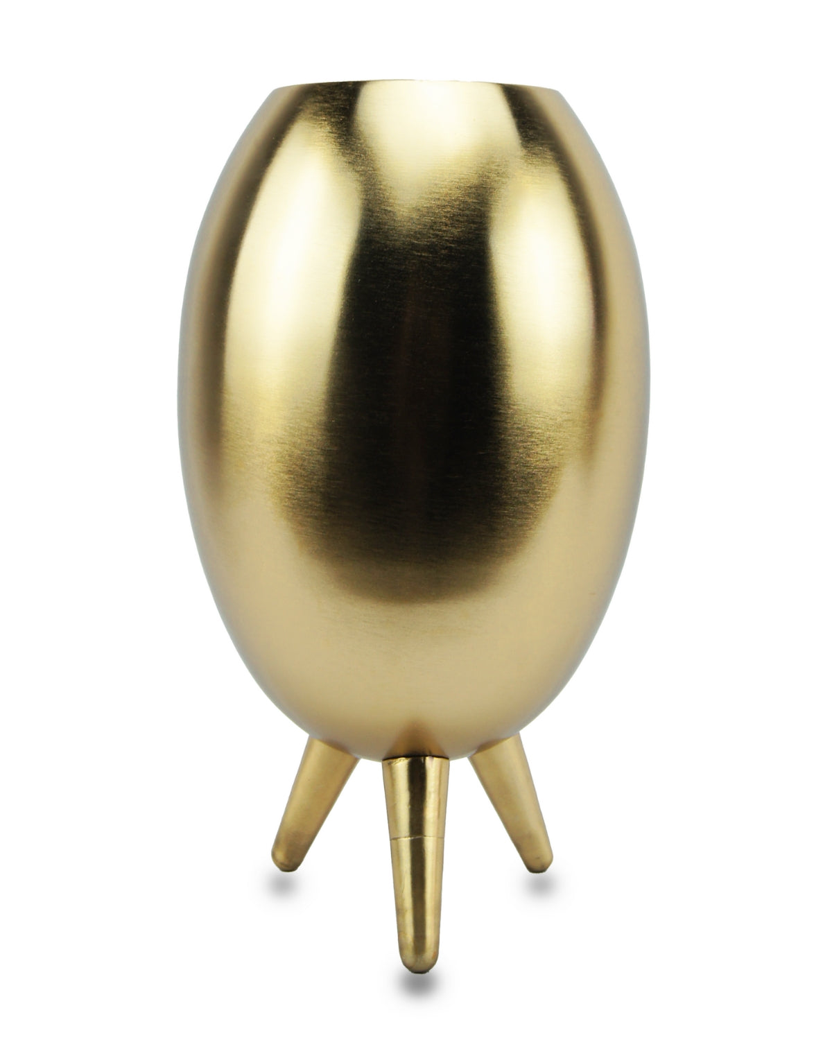 Golden Oval Metal Vase with Three-Legged Modern Design