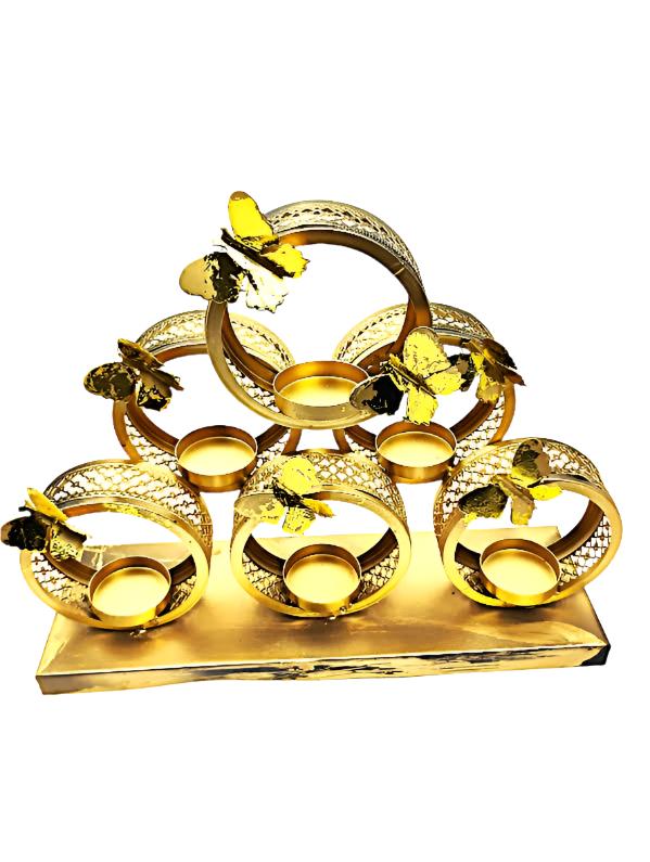 Gold Butterfly Tea Light Candle Holder Stand – 6 Cup Decorative Centerpiece