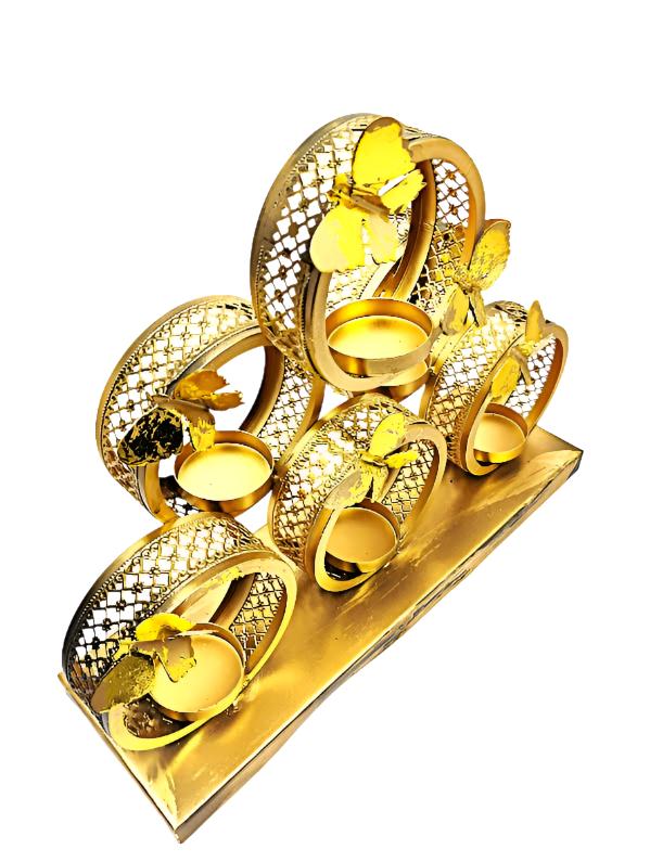 Gold Butterfly Tea Light Candle Holder Stand – 6 Cup Decorative Centerpiece