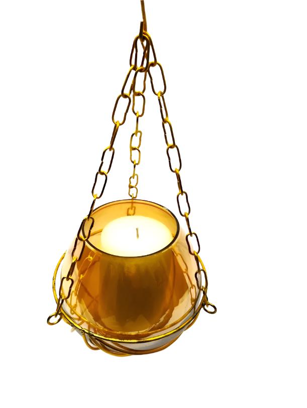 Hanging Glass Candle Holder with Gold Chains
