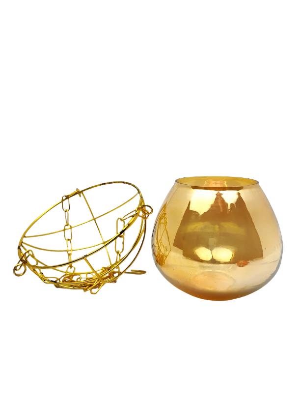 Hanging Glass Candle Holder with Gold Chains