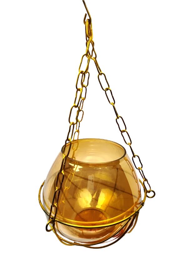 Hanging Glass Candle Holder with Gold Chains