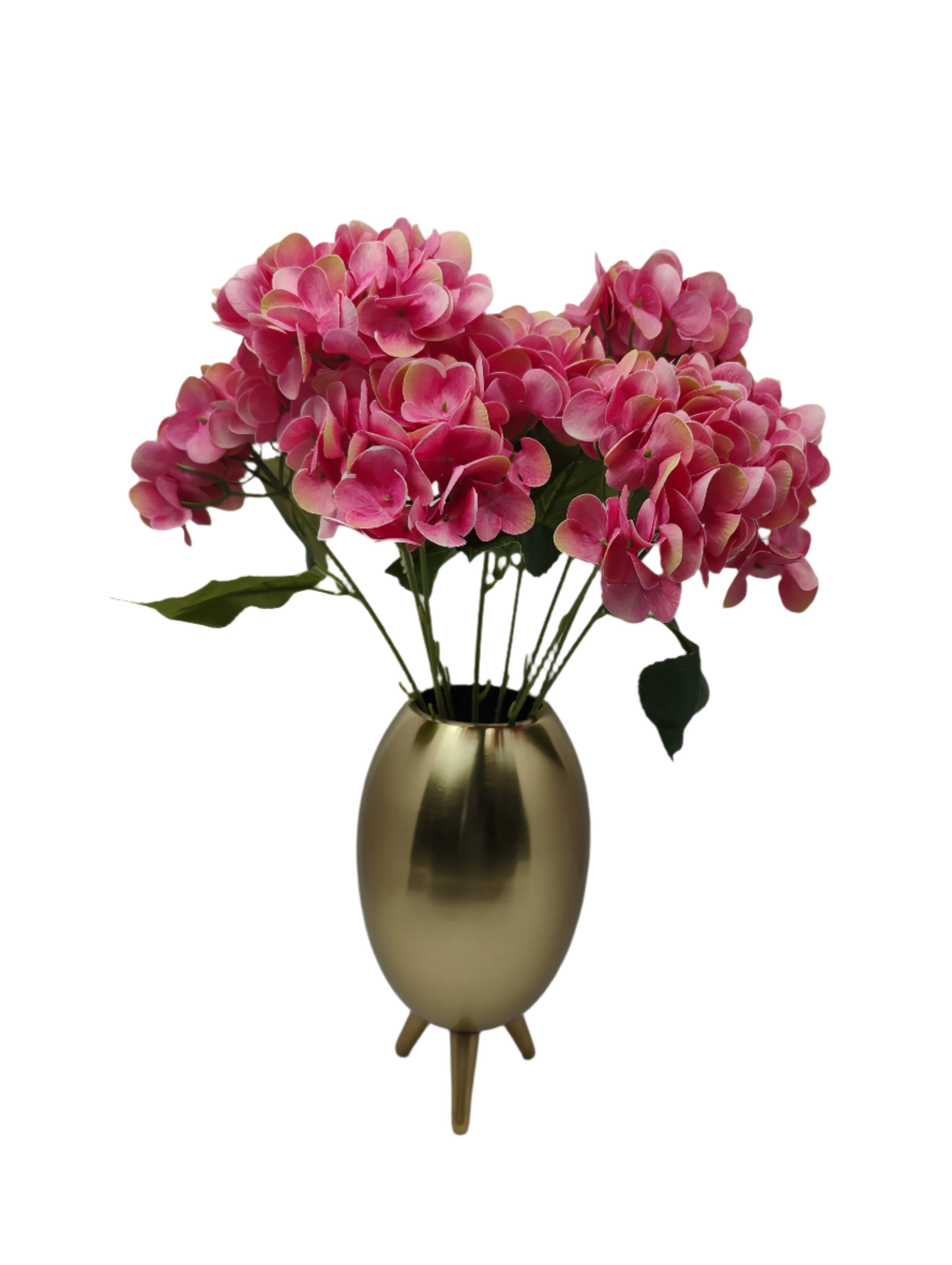 Golden Oval Metal Vase with Three-Legged Modern Design