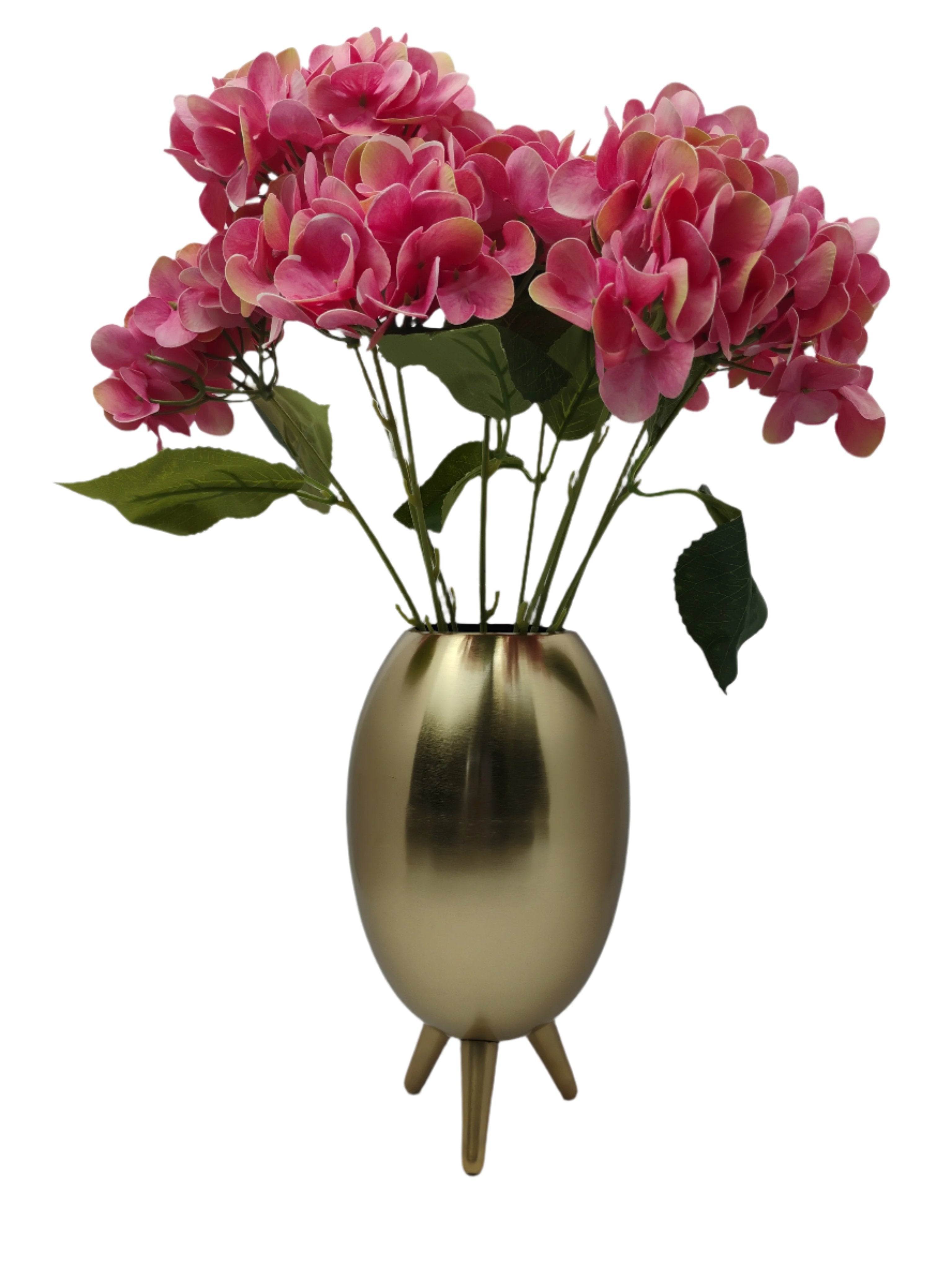 Golden Oval Metal Vase with Three-Legged Modern Design