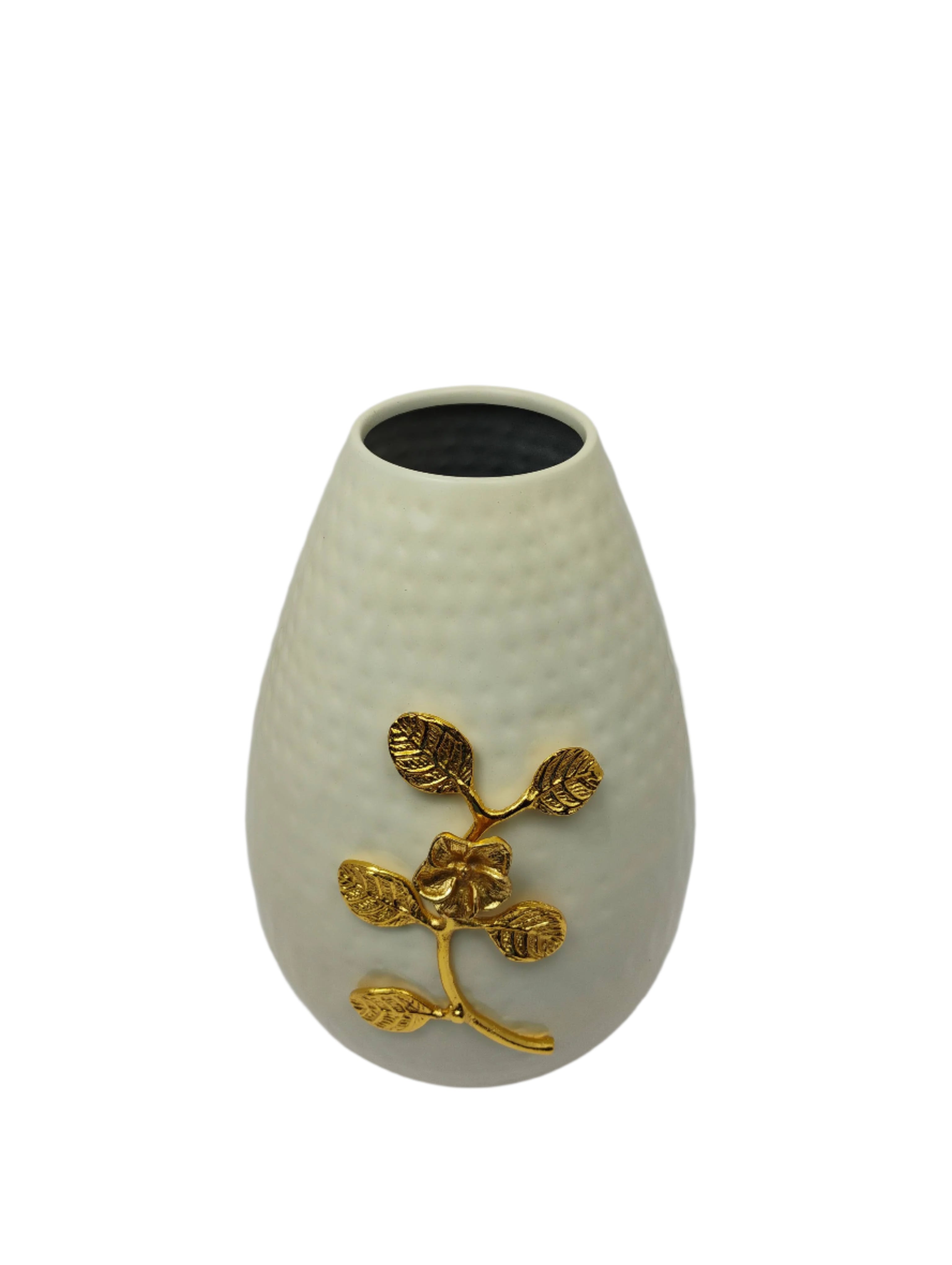 Premium White Vase with Golden Flower Design