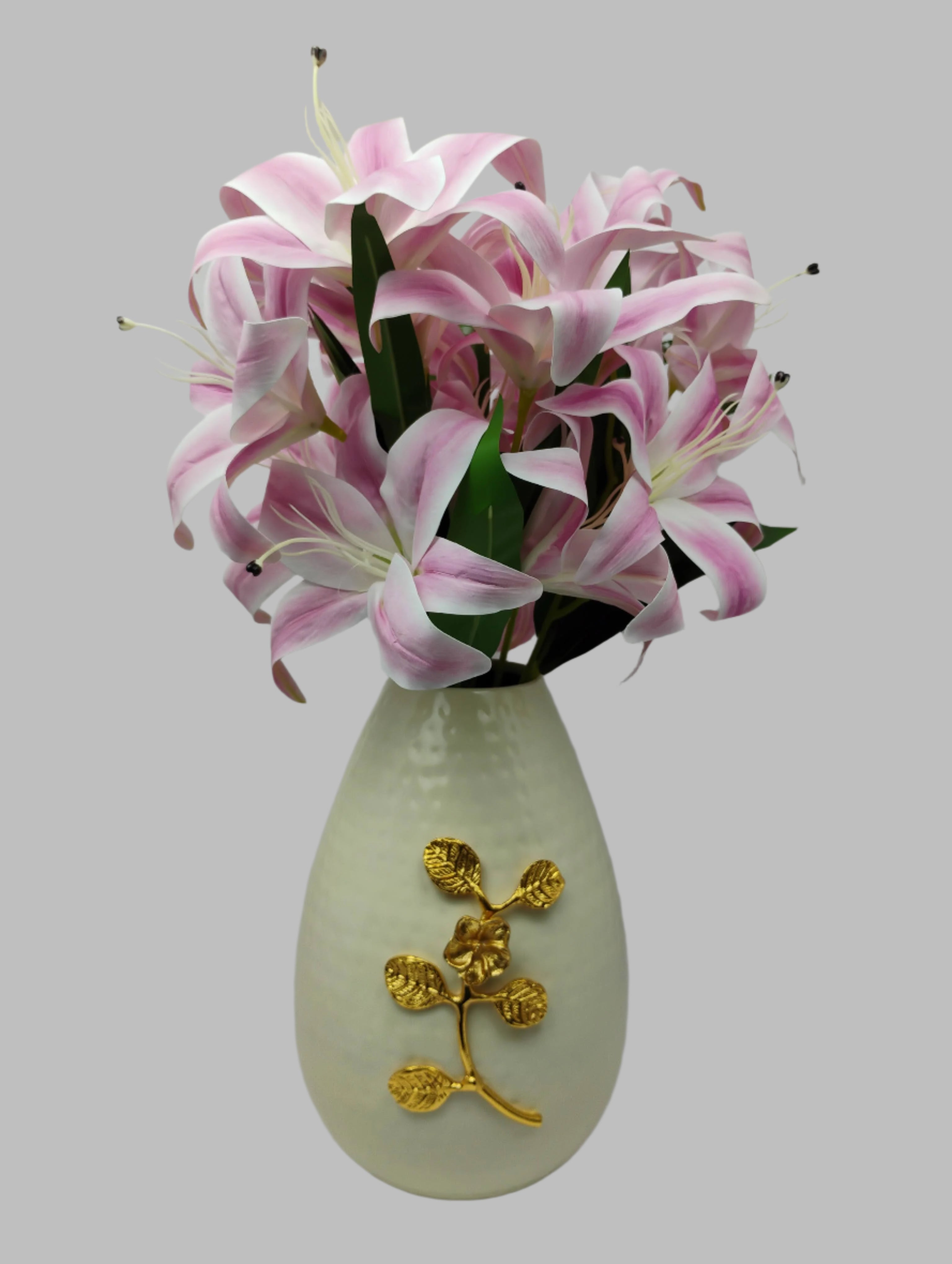 Premium White Vase with Golden Flower Design