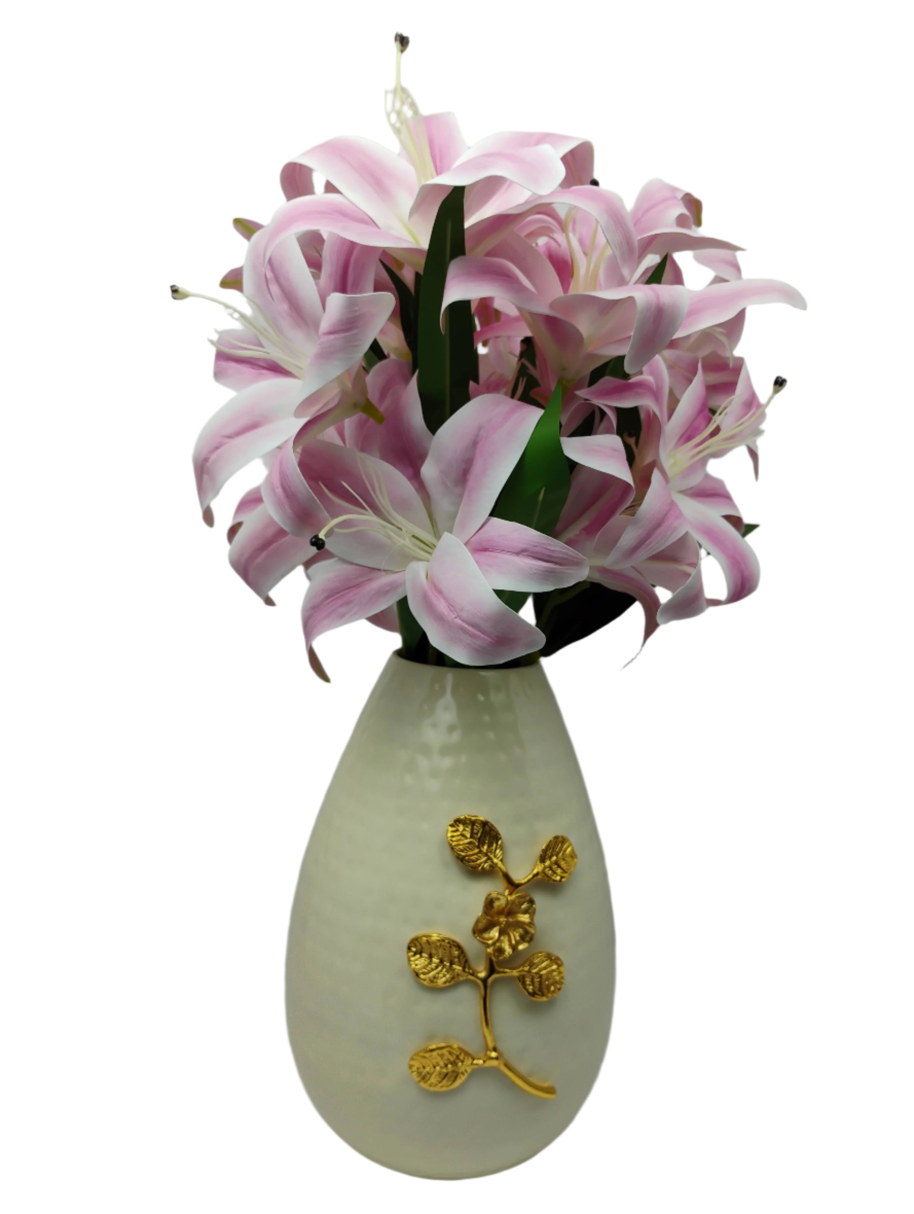 Premium White Vase with Golden Flower Design