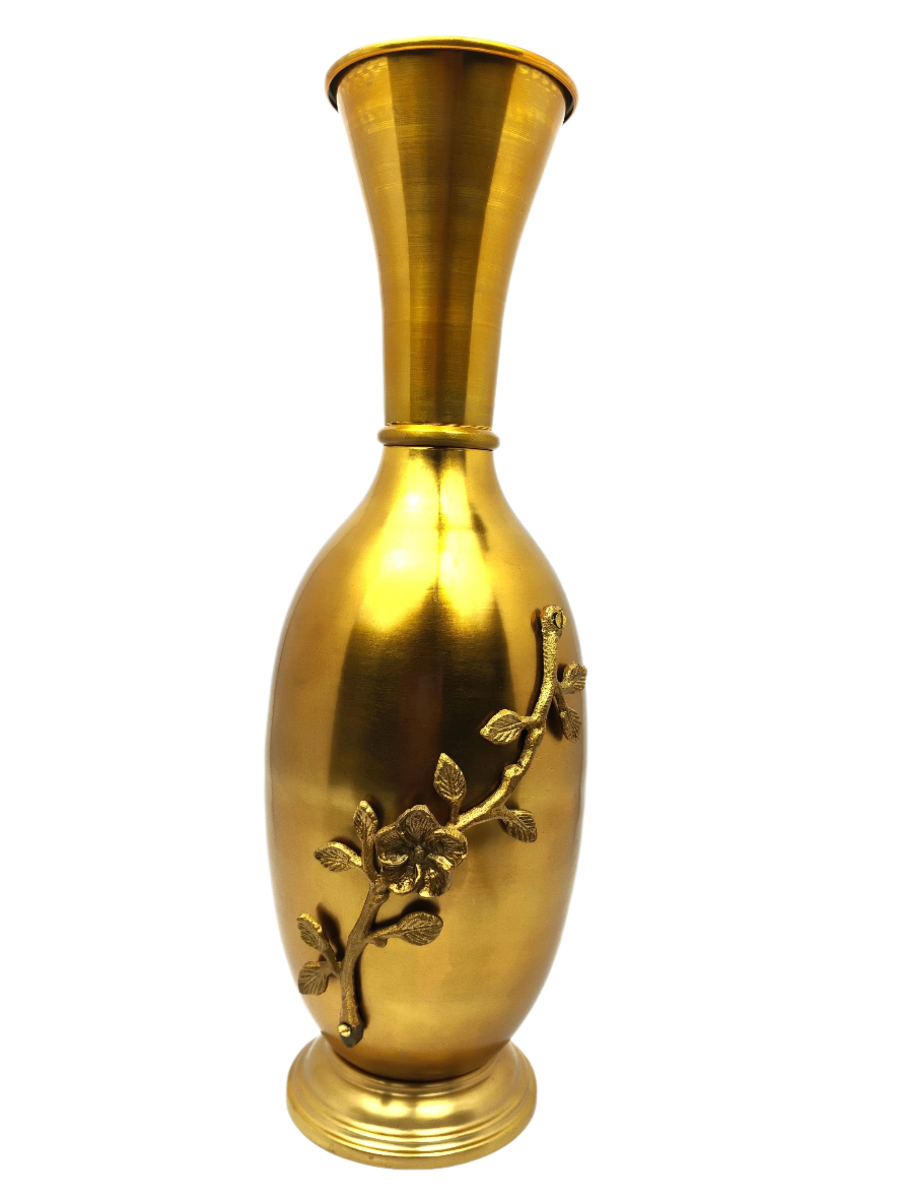 Gold Flower-Embellished Tall Decorative Vase