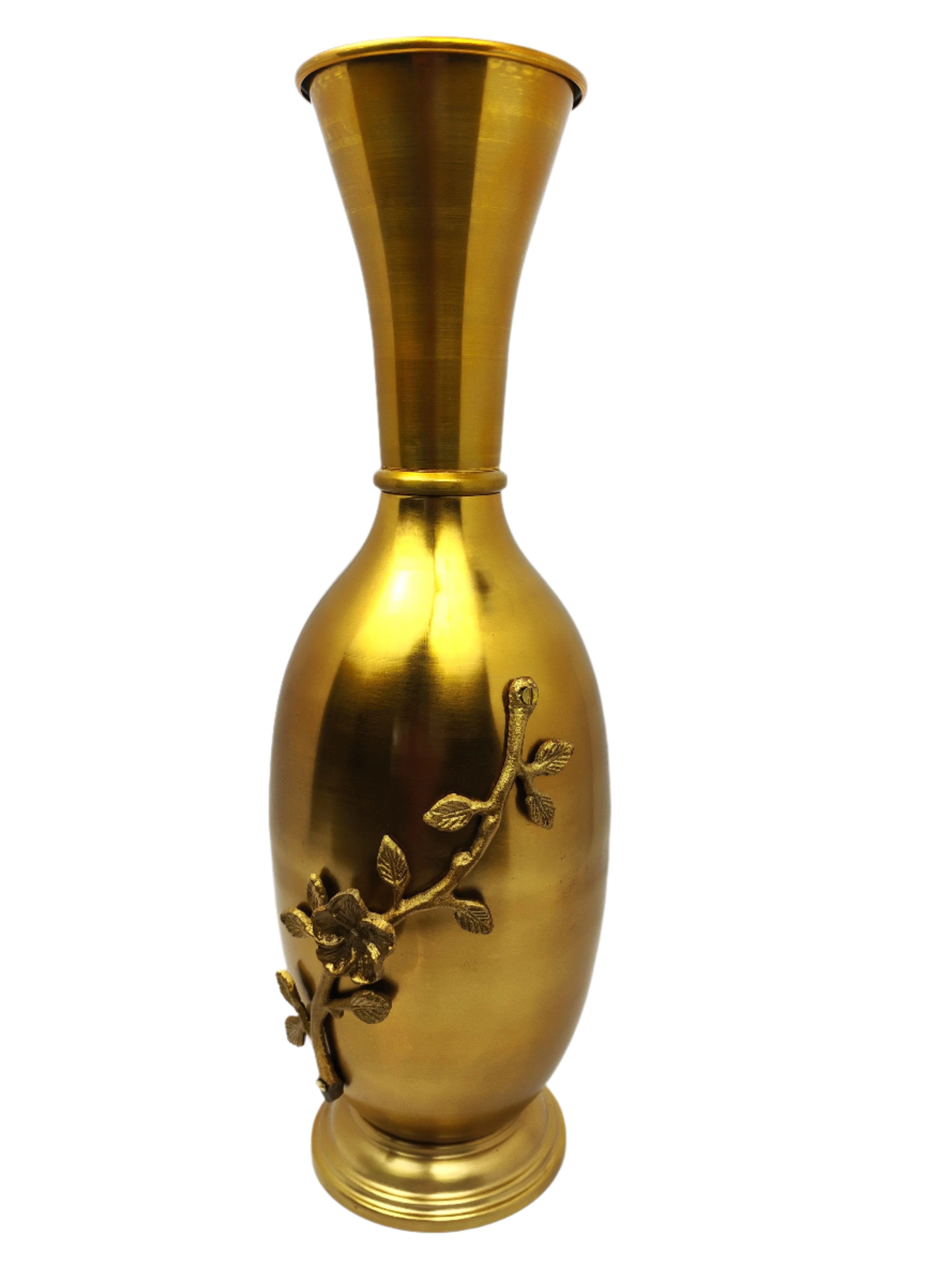Gold Flower-Embellished Tall Decorative Vase