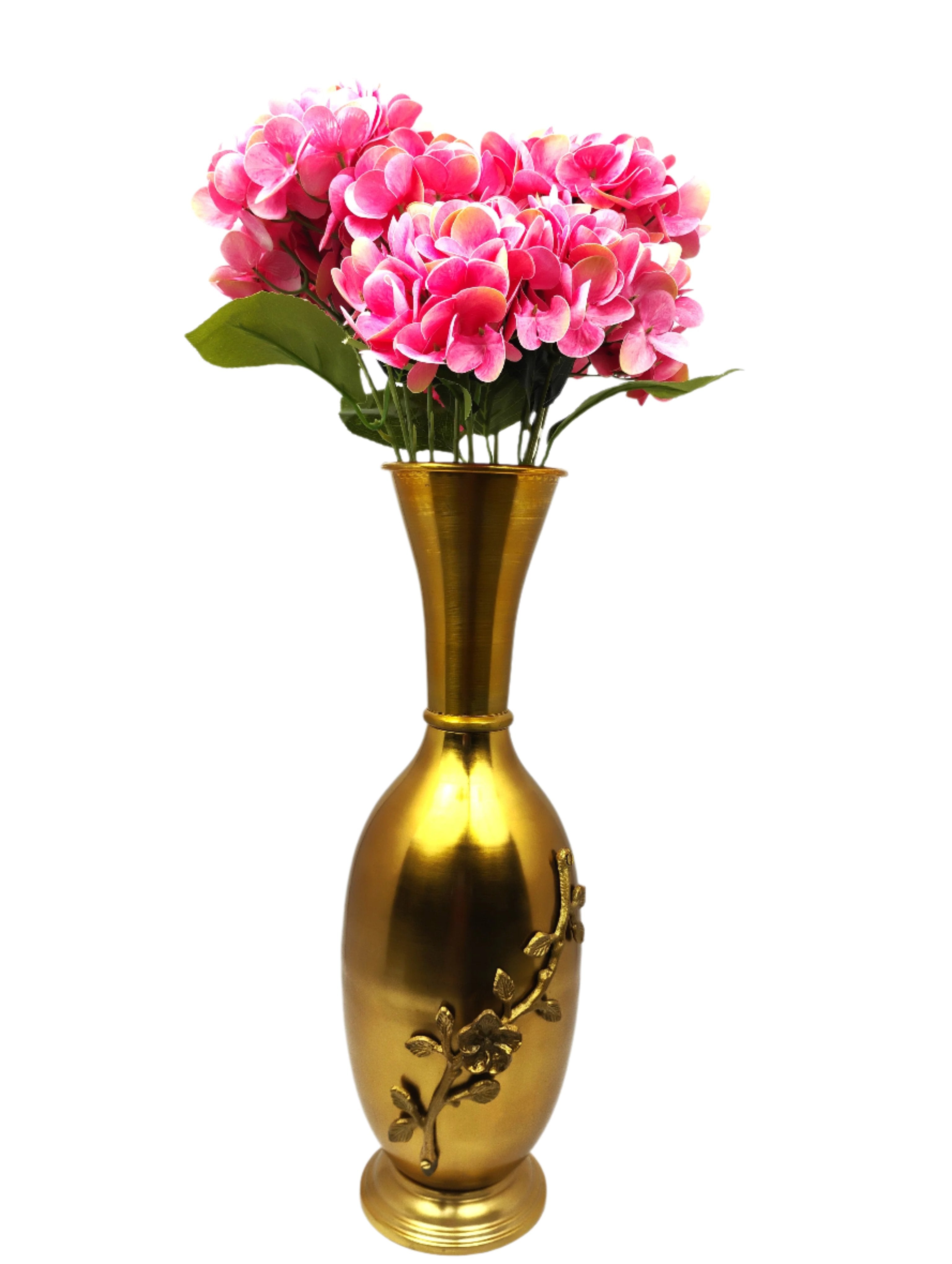 Gold Flower-Embellished Tall Decorative Vase