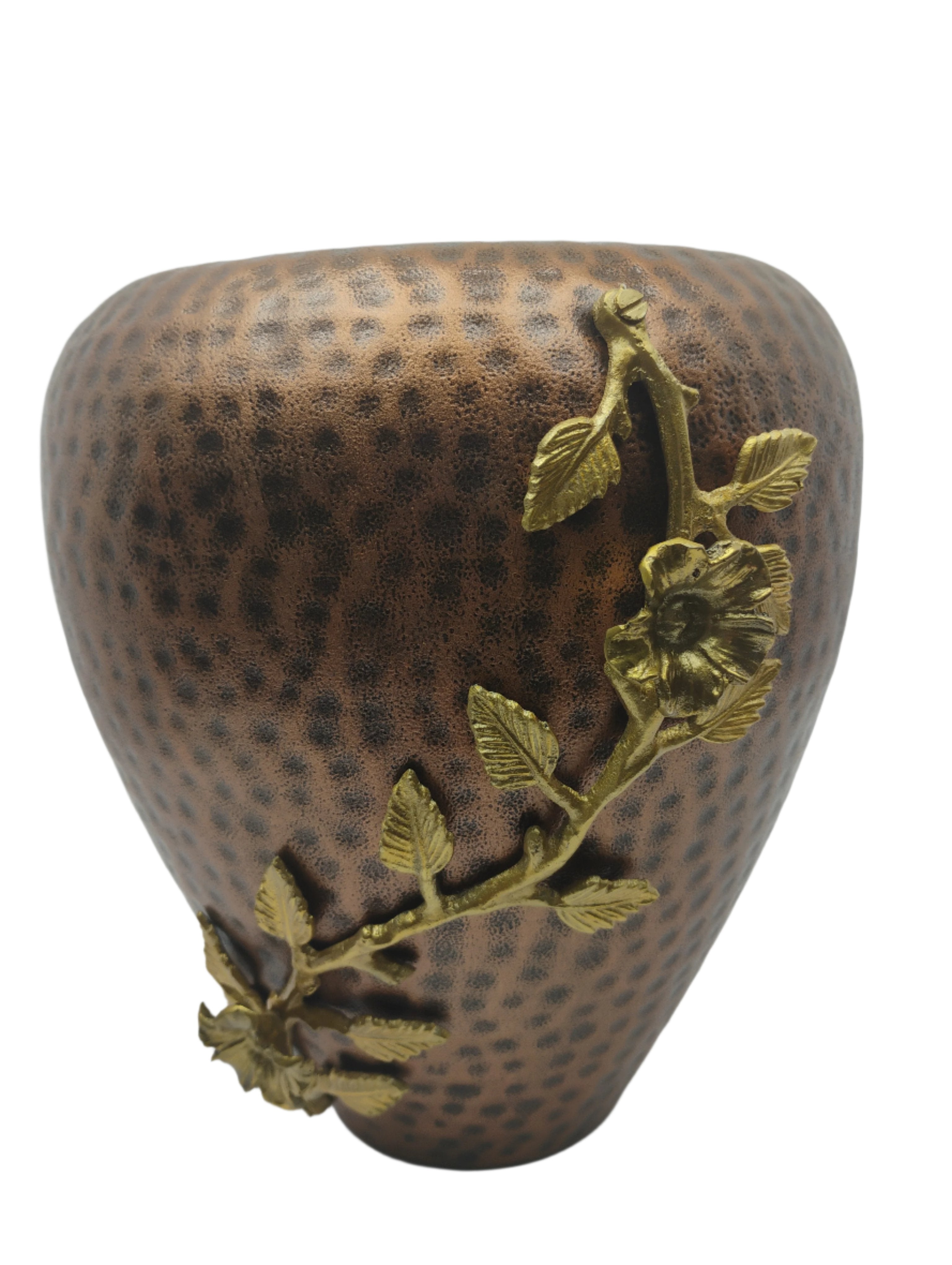 Textured Bronze Vase with Golden Floral Detailing for Luxurious Home Decor