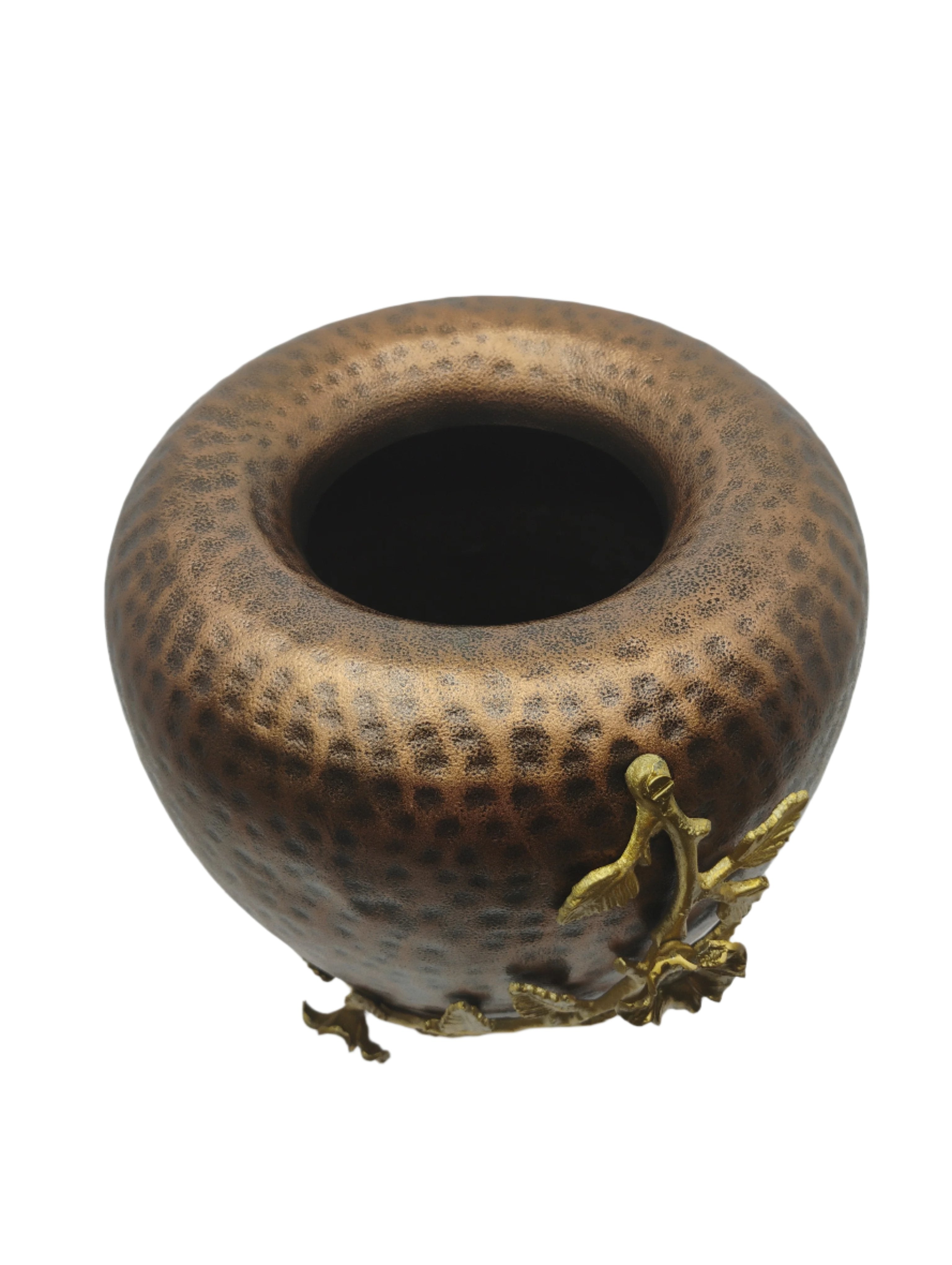 Textured Bronze Vase with Golden Floral Detailing for Luxurious Home Decor