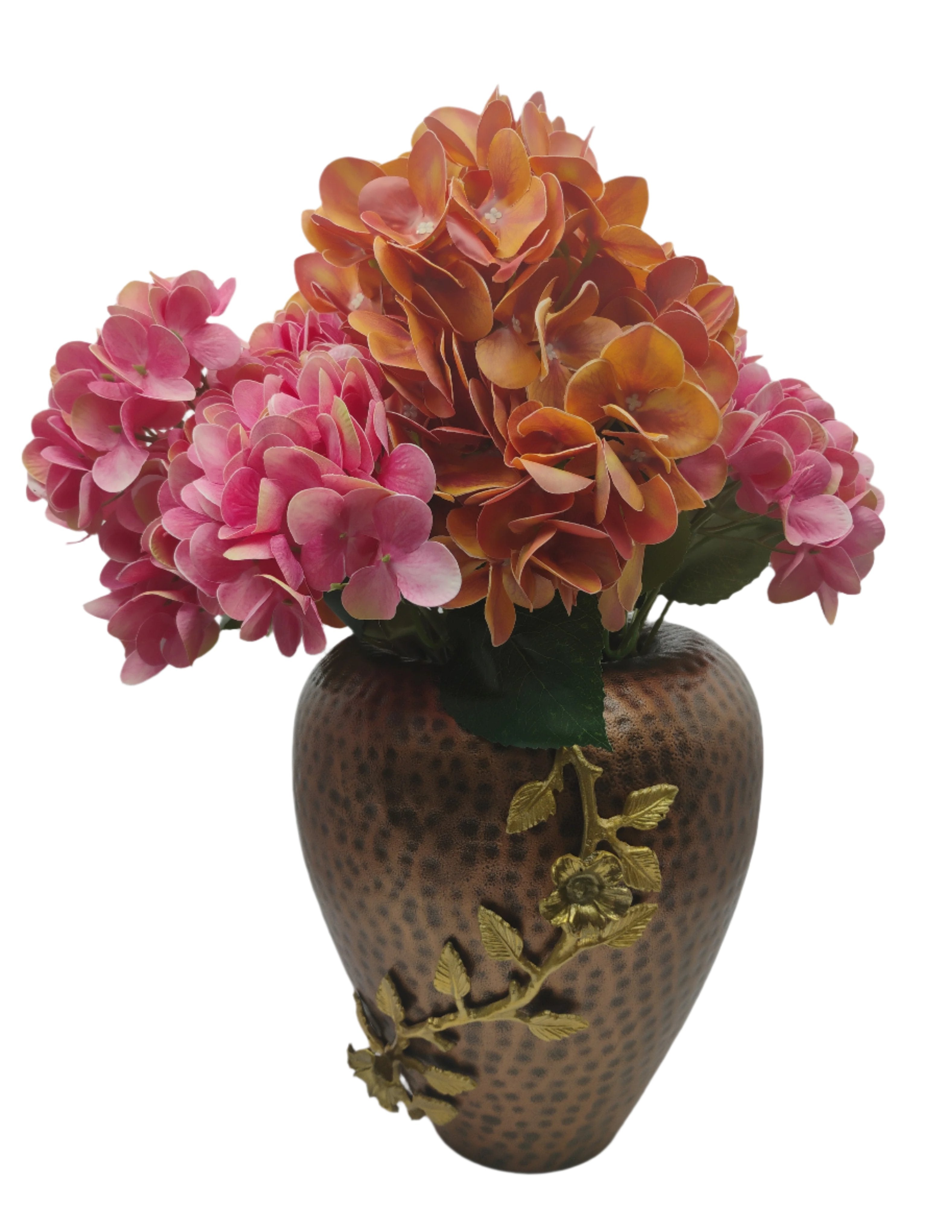 Textured Bronze Vase with Golden Floral Detailing for Luxurious Home Decor