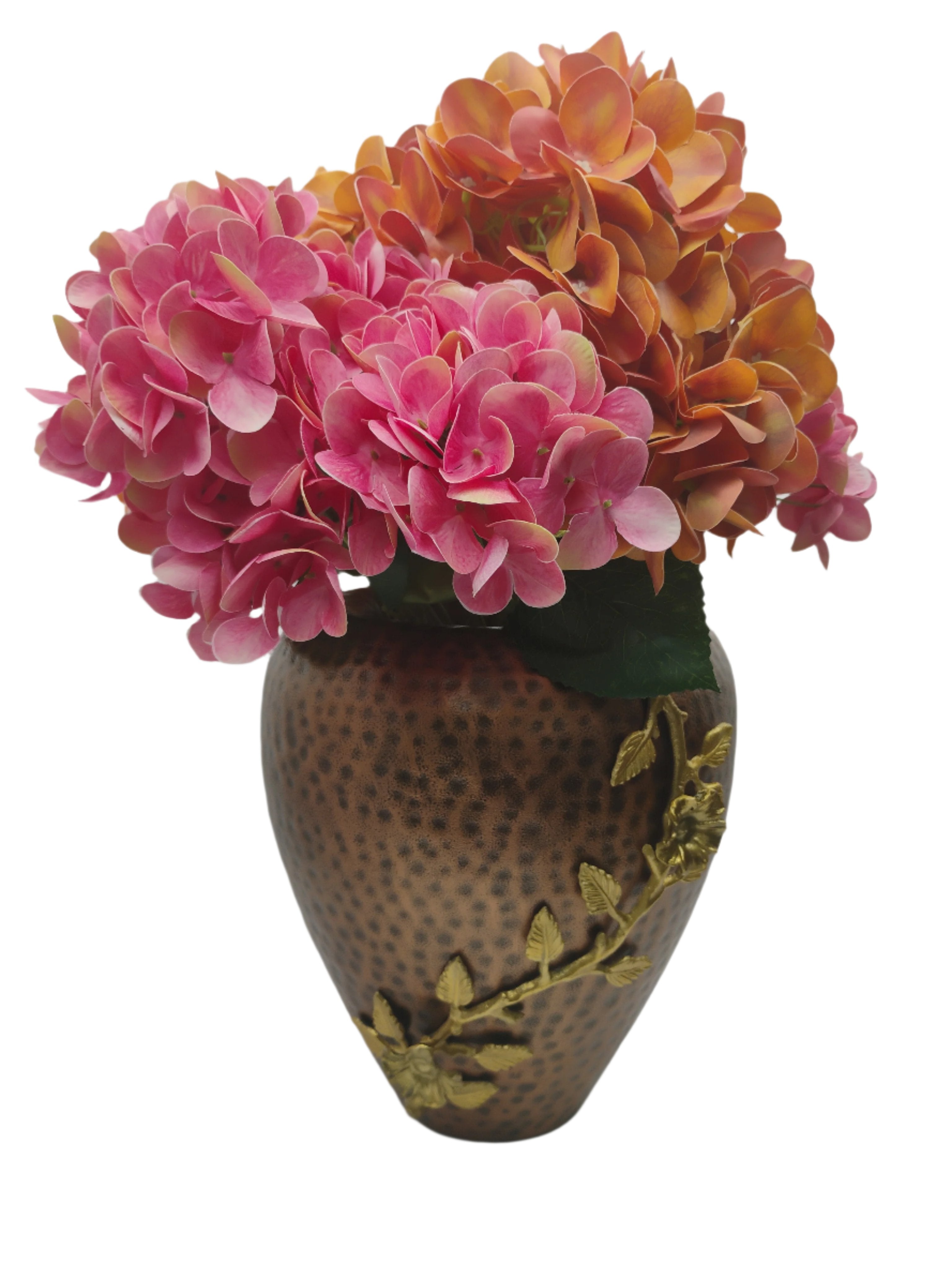 Textured Bronze Vase with Golden Floral Detailing for Luxurious Home Decor