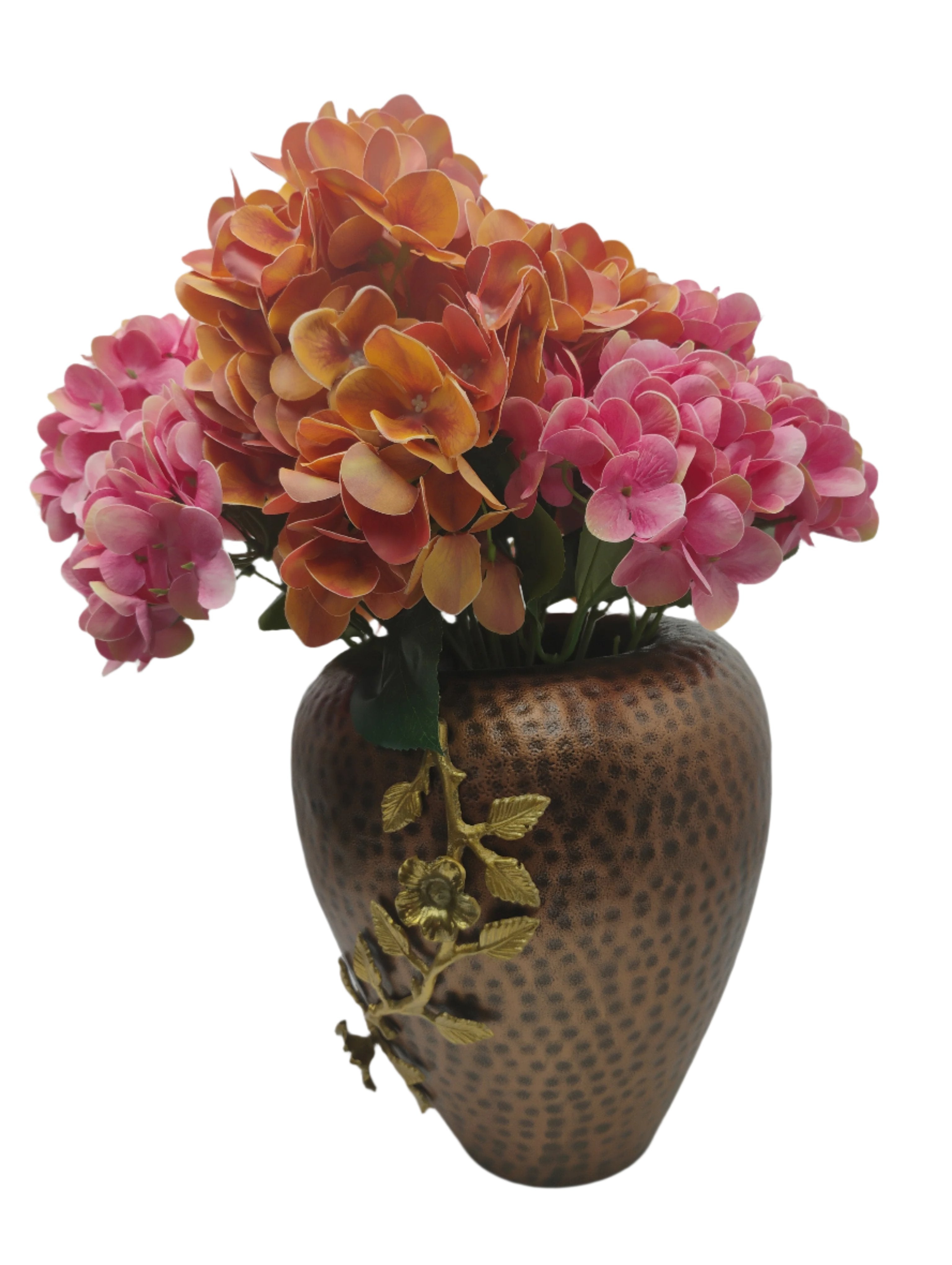 Textured Bronze Vase with Golden Floral Detailing for Luxurious Home Decor