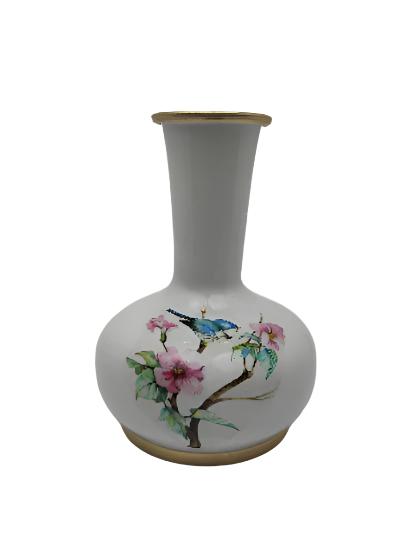 Metal Vase with Bird and Floral Design