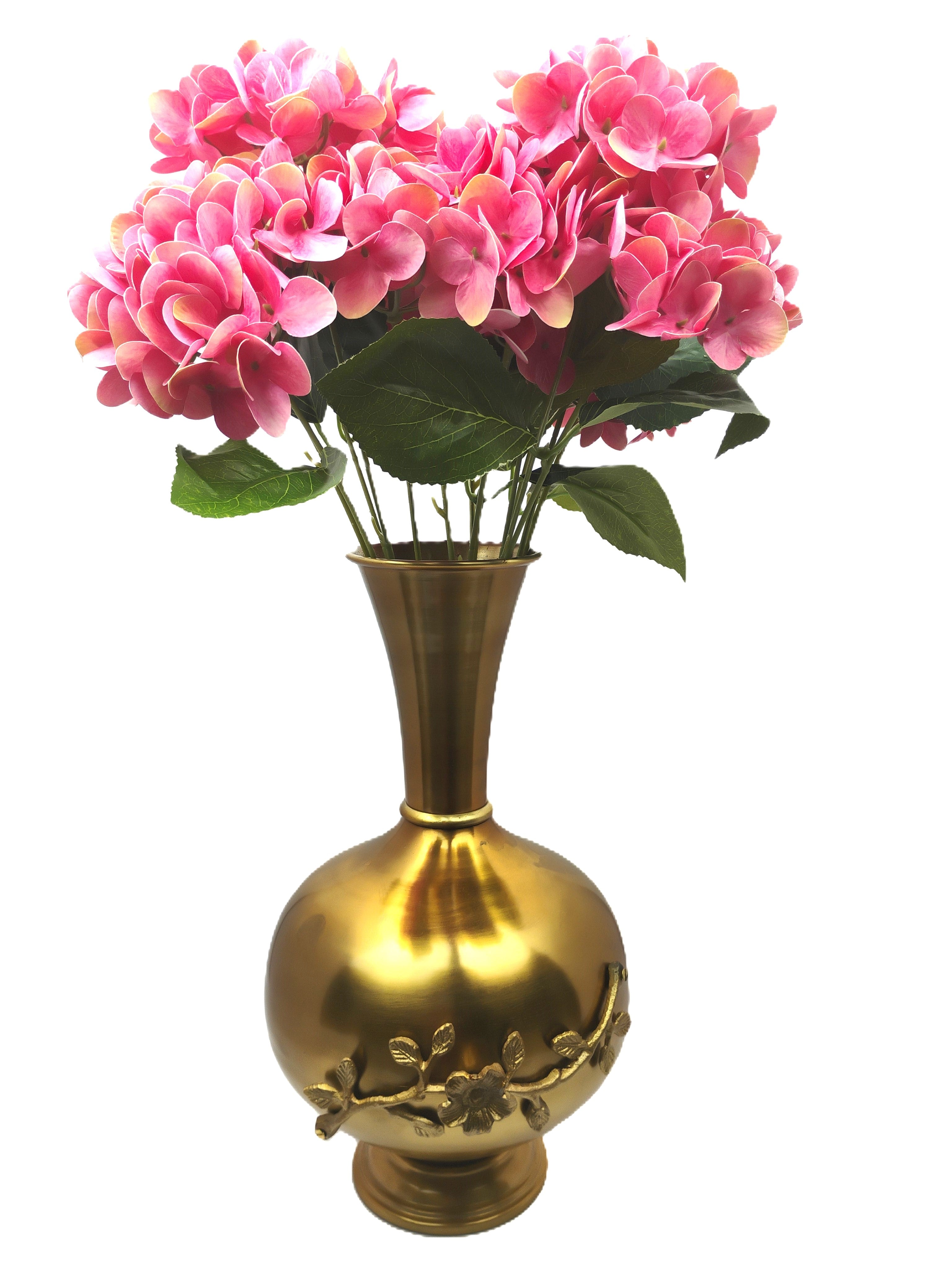 Ornate Gold Metal Vase with Floral Branch Embellishment