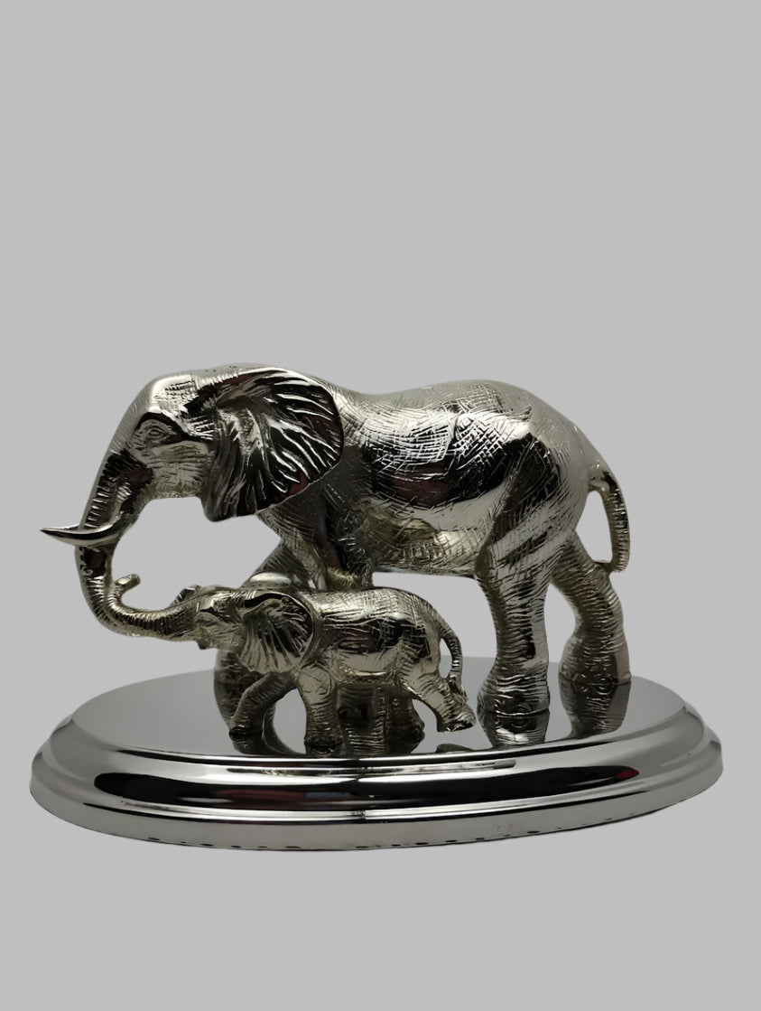 Silver Elephant Figurine with Calf