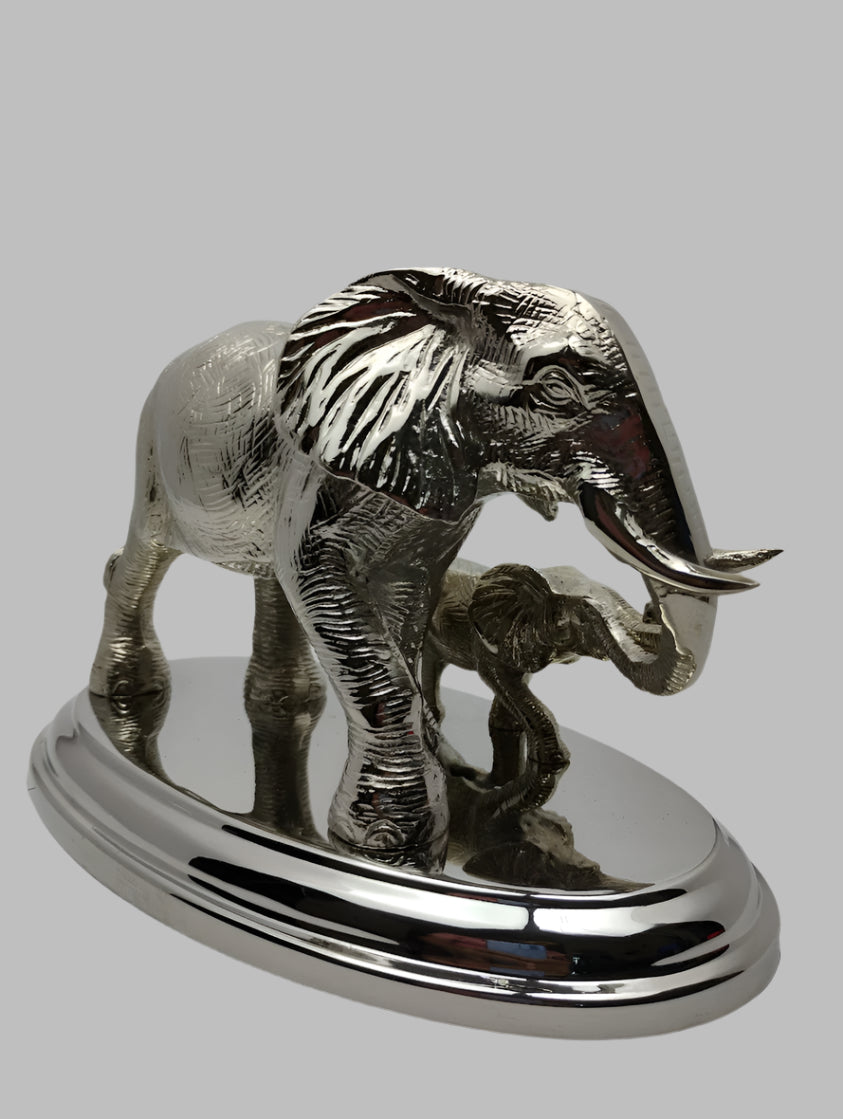 Silver Elephant Figurine with Calf