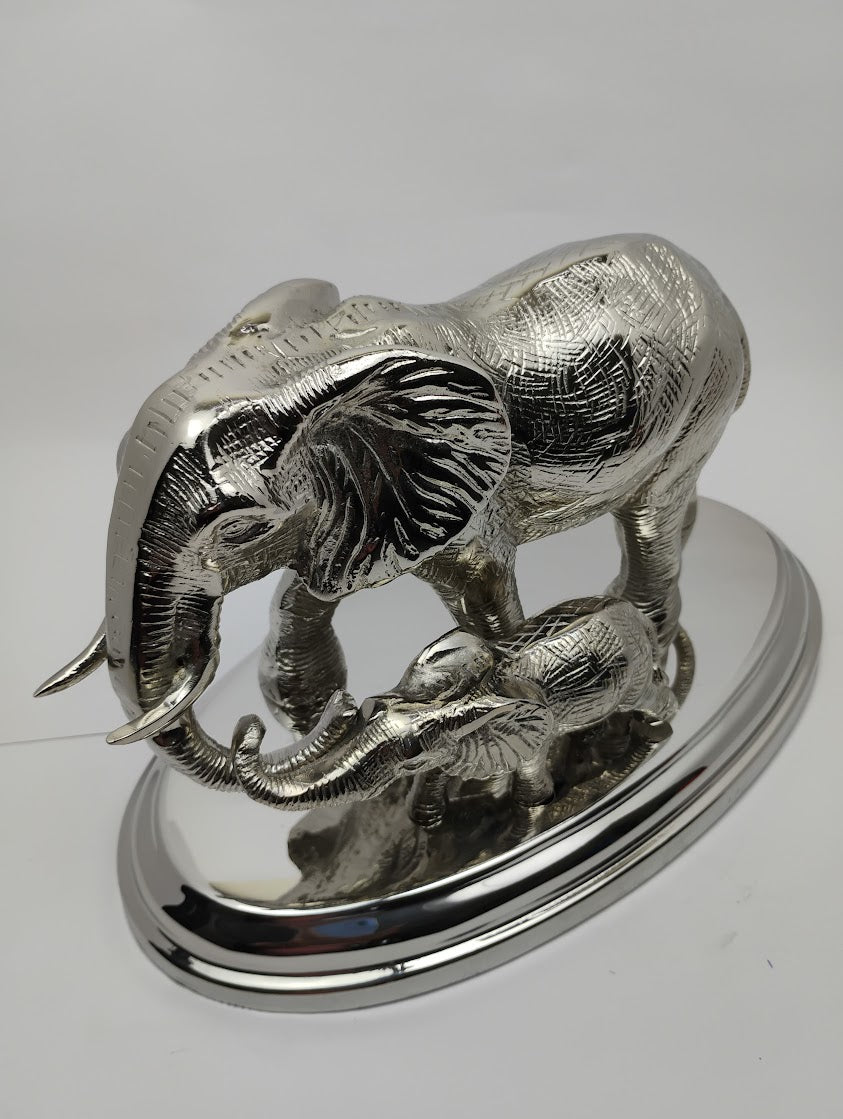 Silver Elephant Figurine with Calf