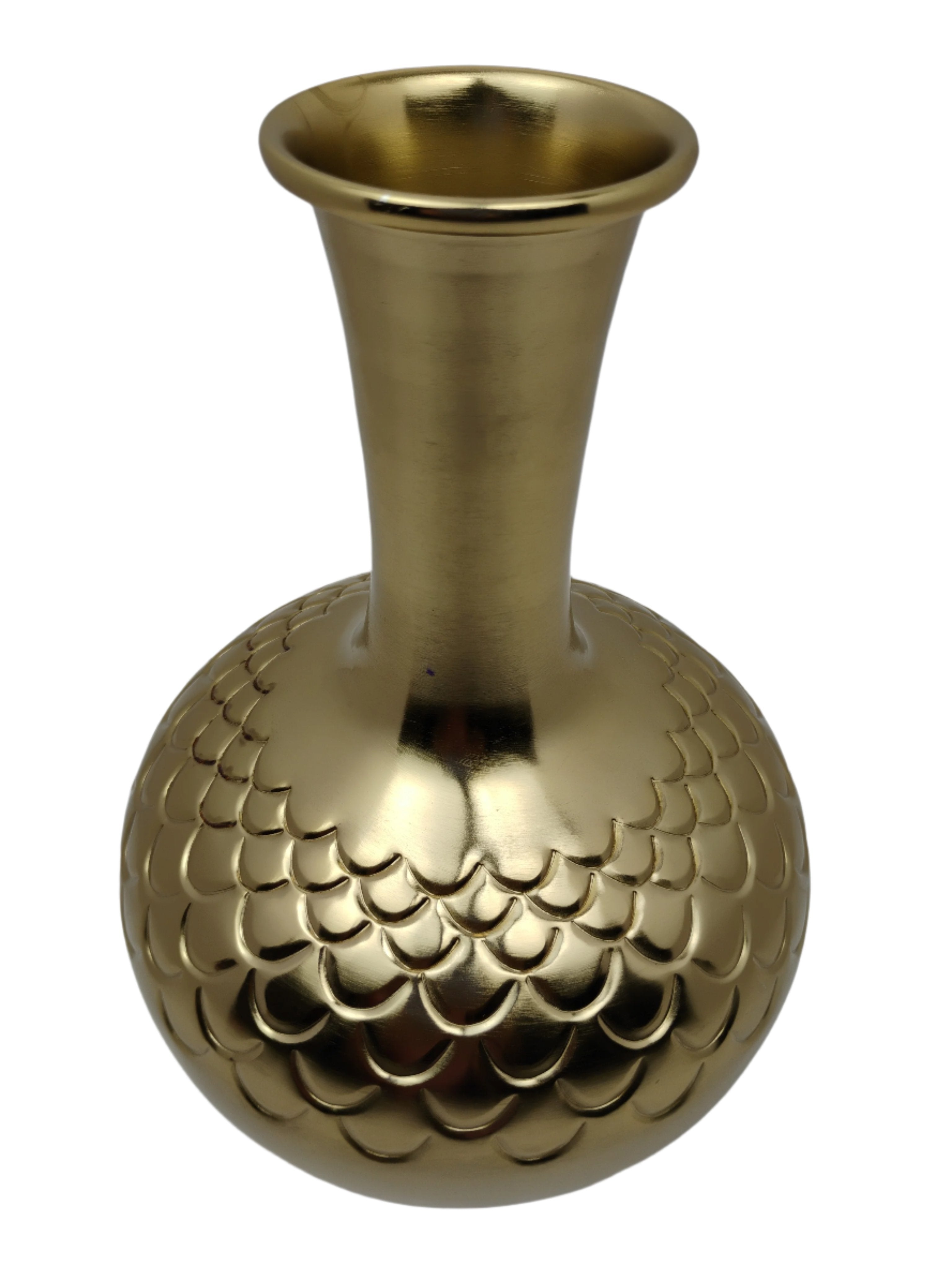 Gold Metal Vase with Embossed Scallop Design