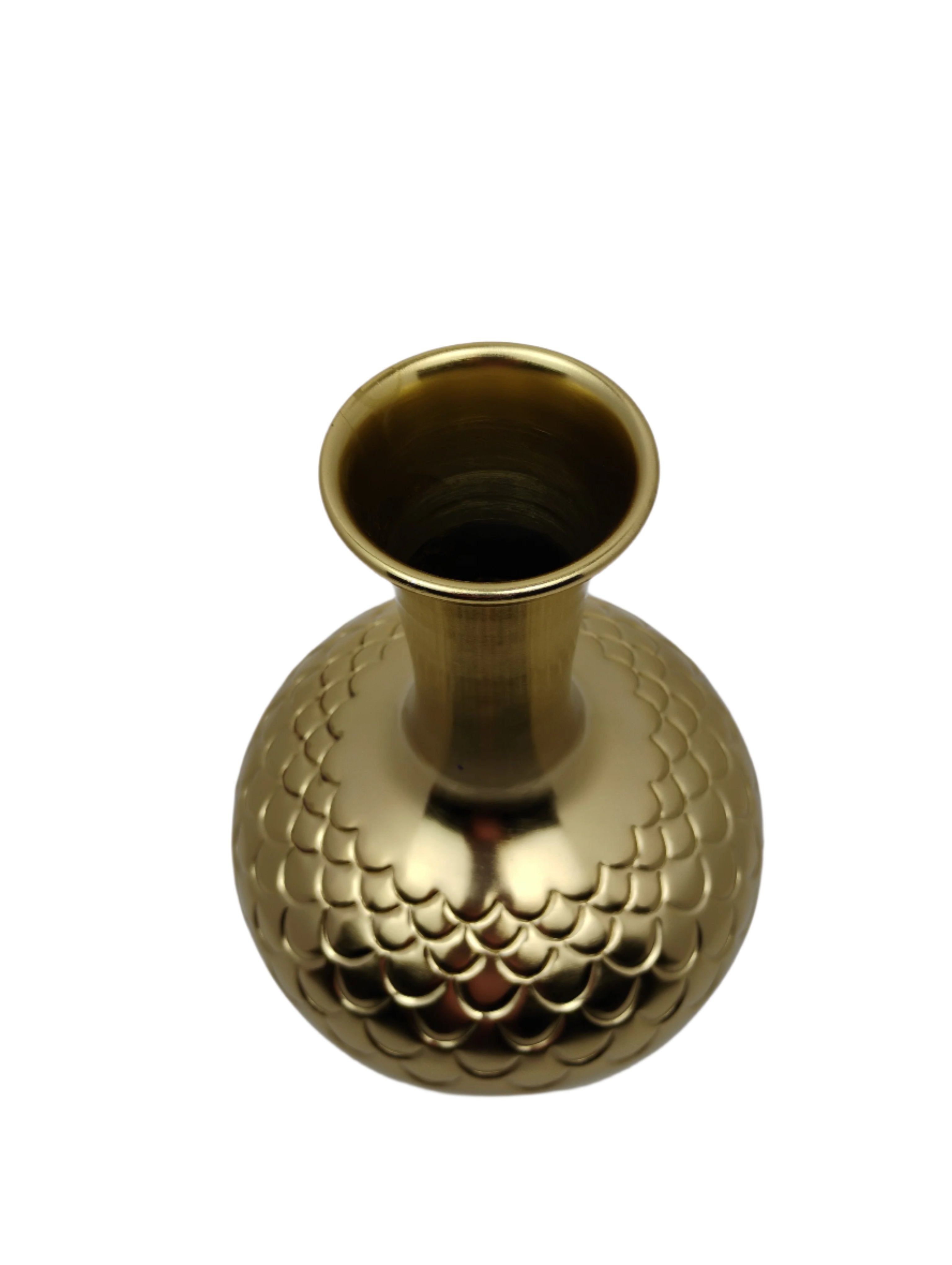 Gold Metal Vase with Embossed Scallop Design