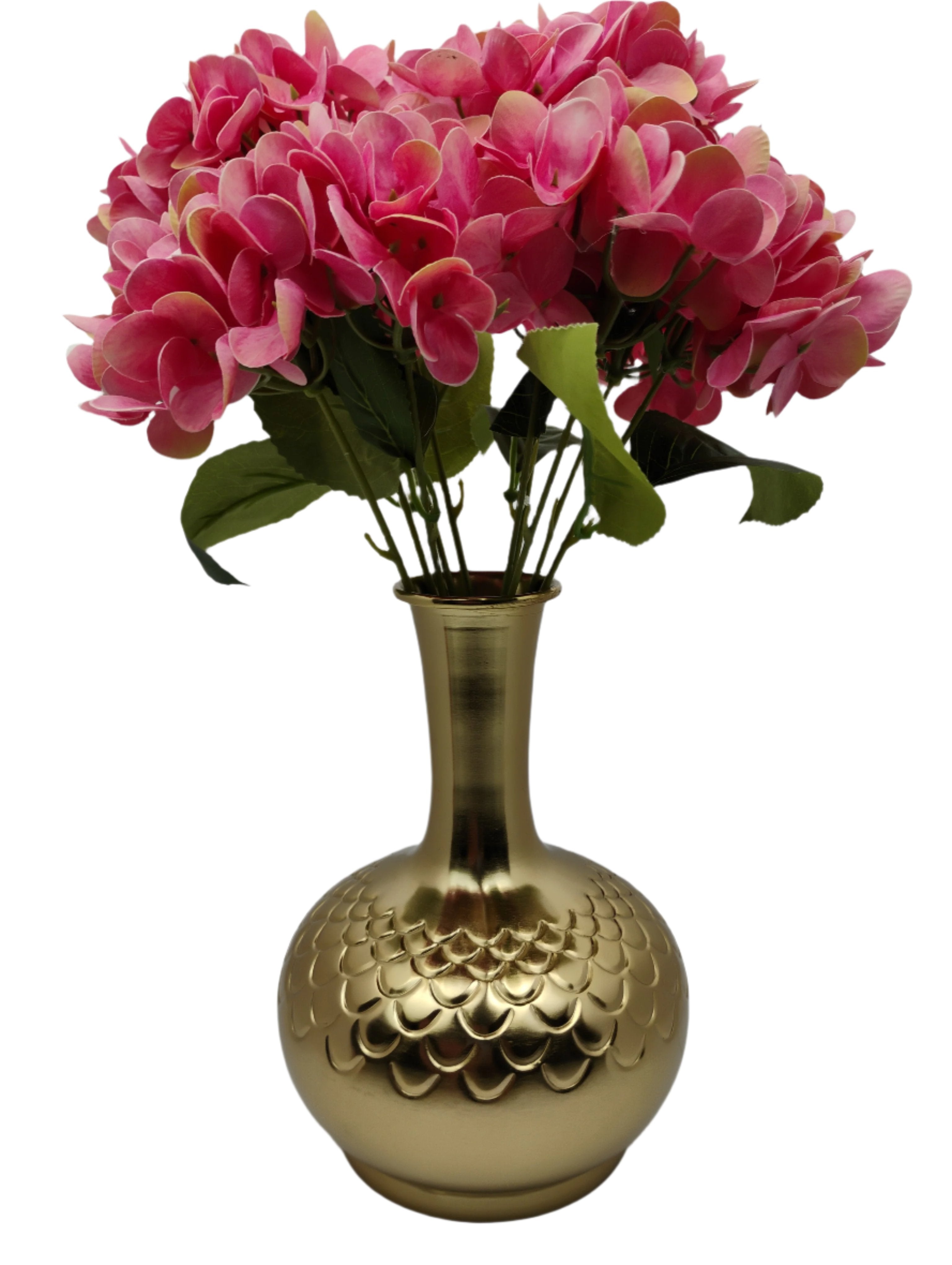 Gold Metal Vase with Embossed Scallop Design