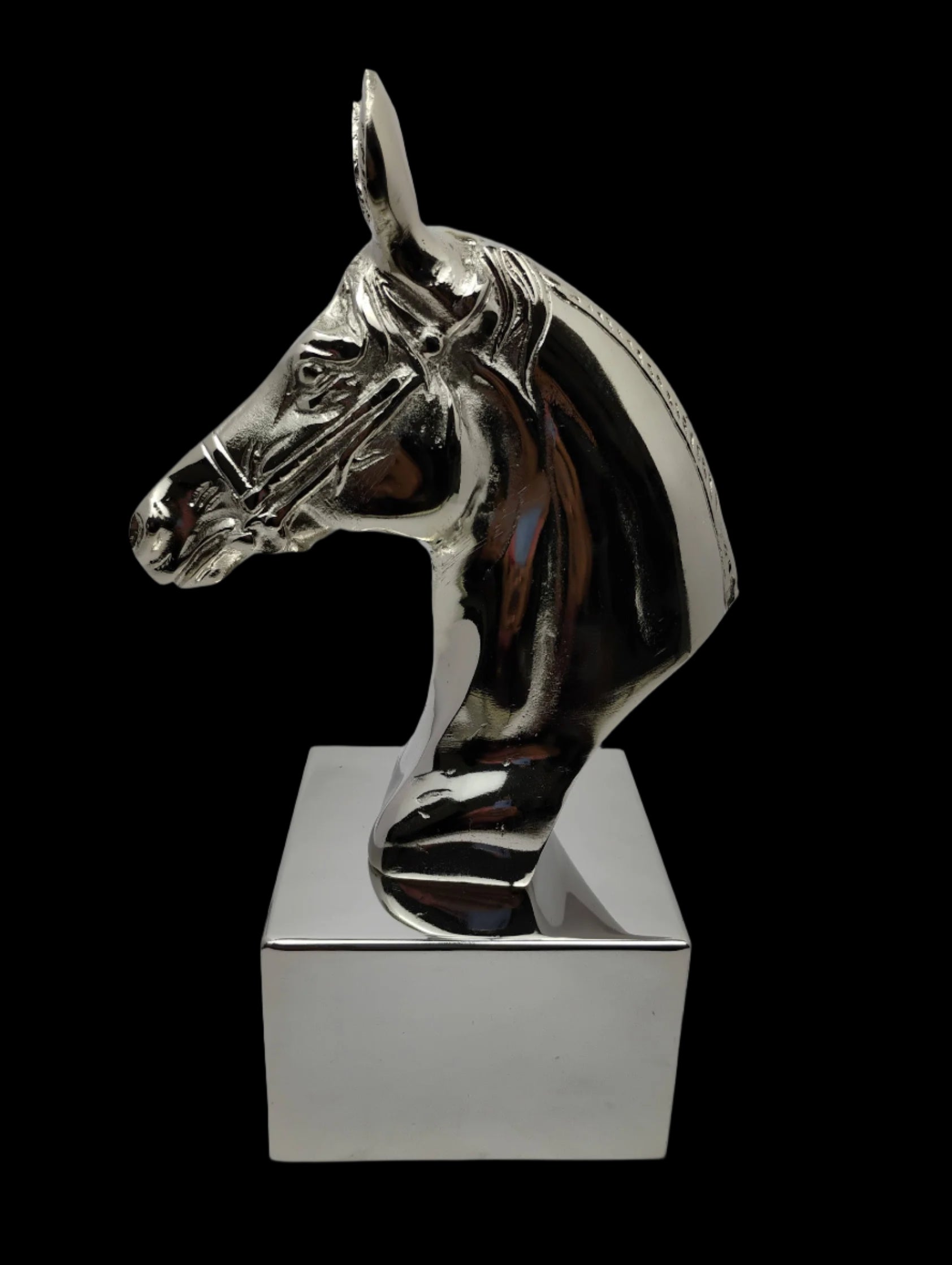 Silver Crystal Horse Head Sculpture