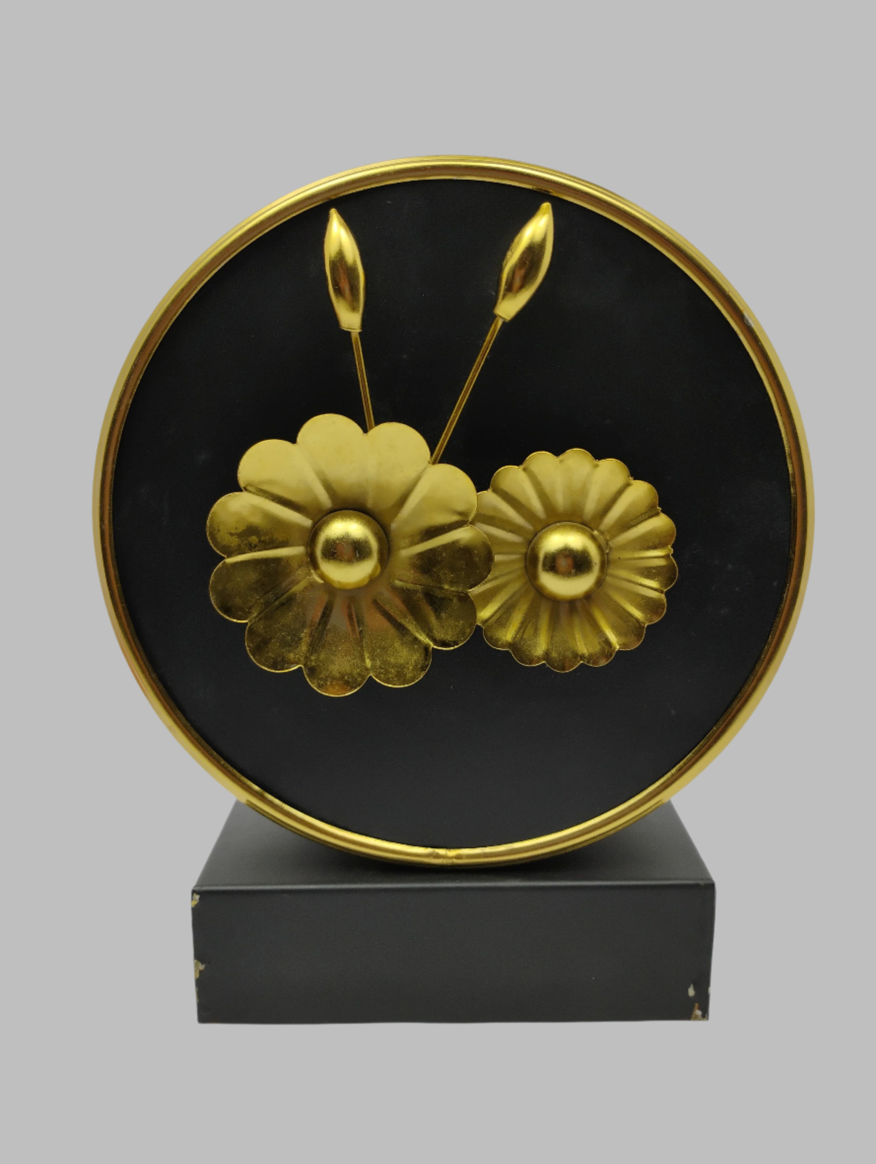 Gold Floral Vase Emblem on Black
