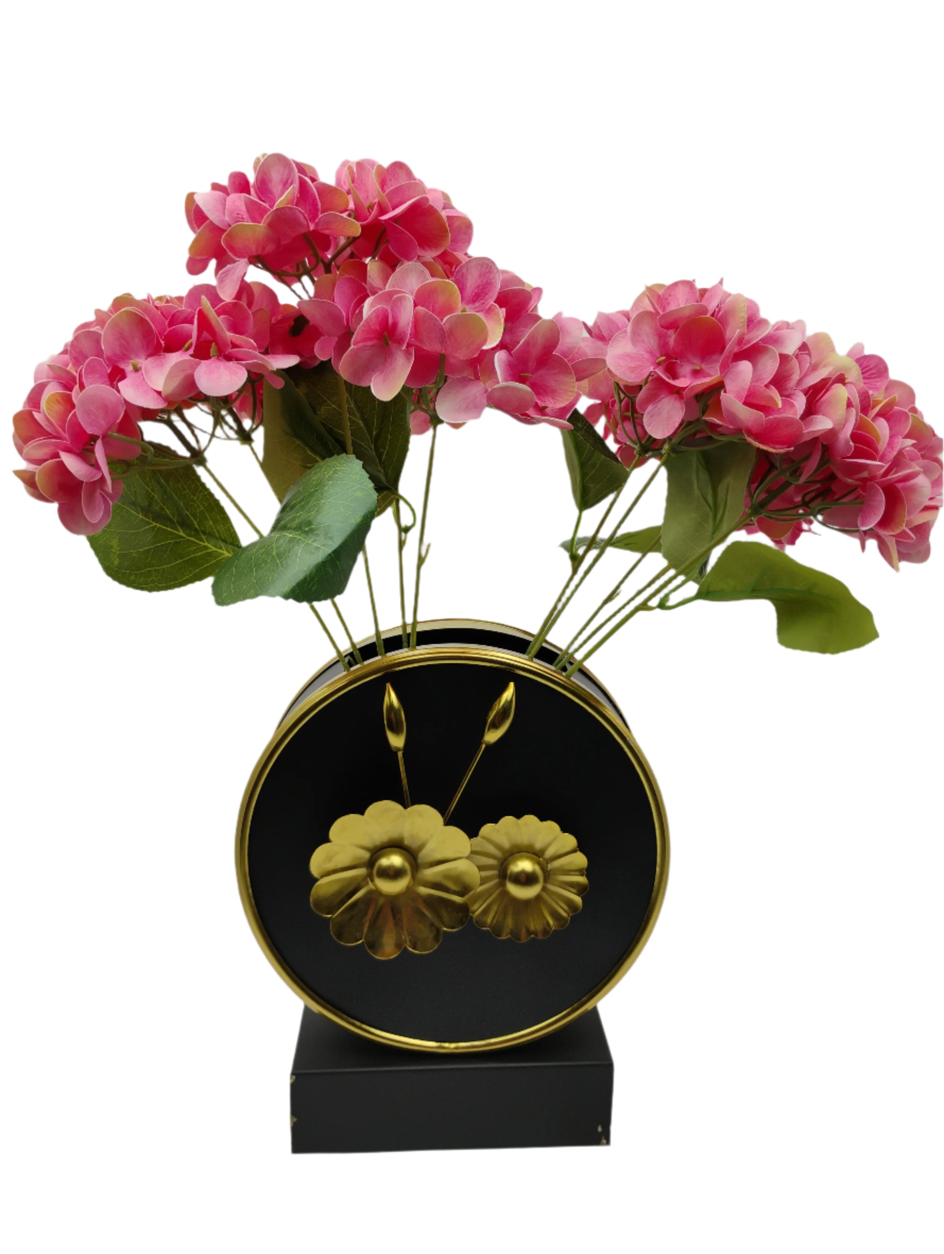 Gold Floral Vase Emblem on Black