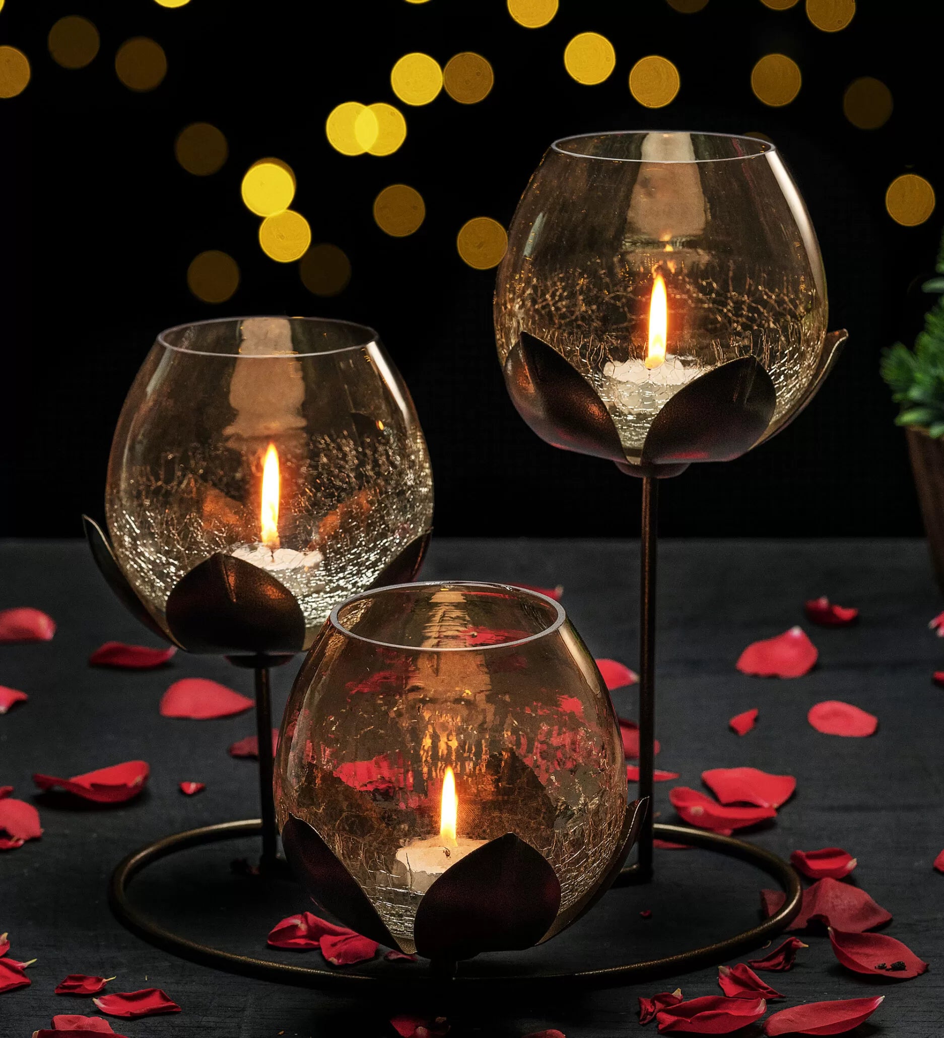 Lotus Candle Holder with 3 Glass Decorative Pieces for Home