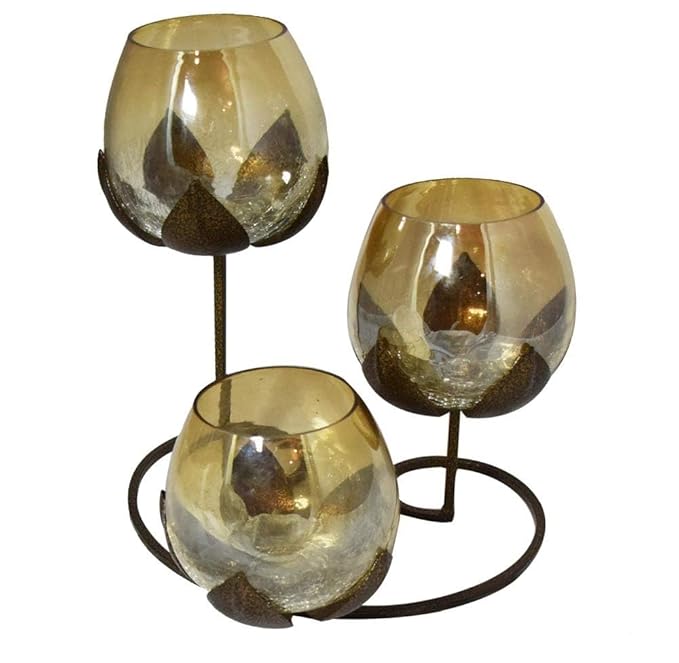 Lotus Candle Holder with 3 Glass Decorative Pieces for Home