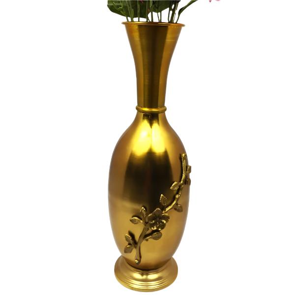 Gold Flower-Embellished Tall Decorative Vase
