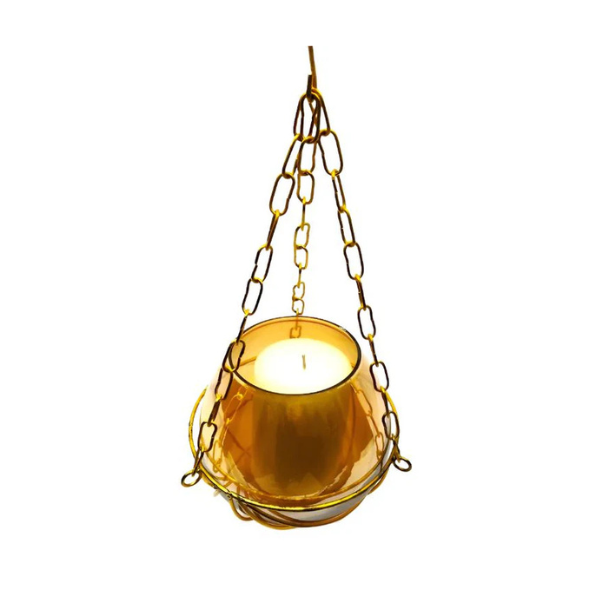 Hanging Glass Candle Holder with Gold Chains
