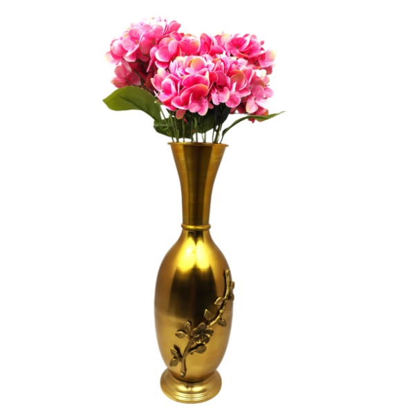 Gold Flower-Embellished Tall Decorative Vase