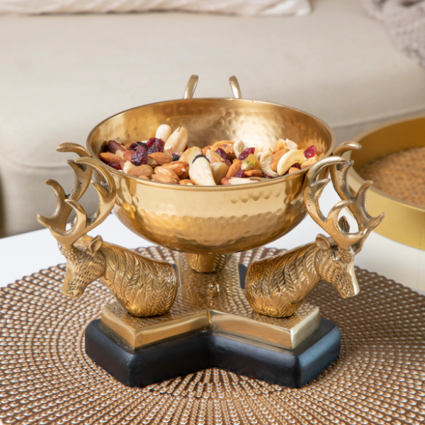 Brass Serving Bowl on Deer Antler Stand